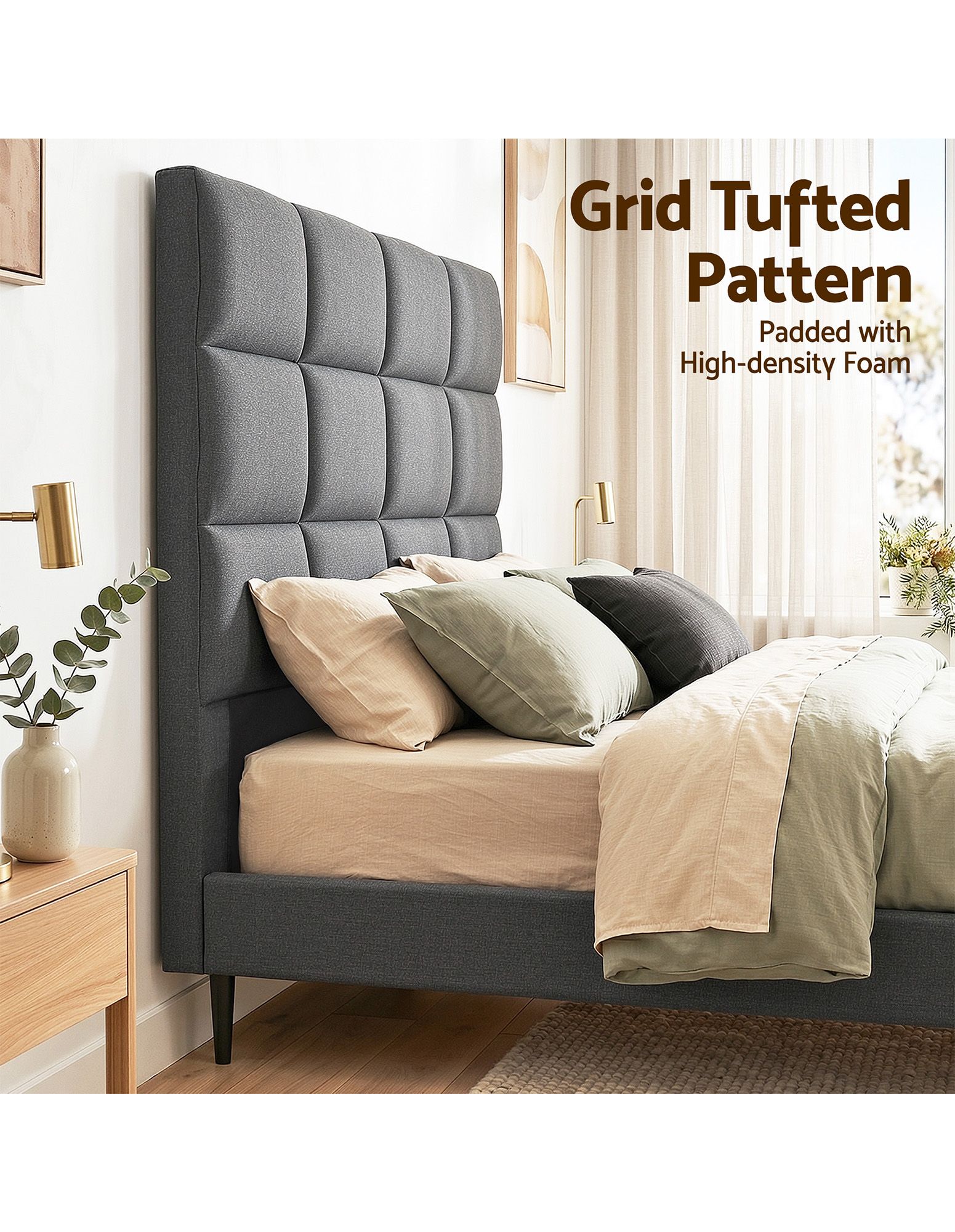 Artiss Bed Headboard Double Bedhead Linen Fabric Charcoal - Image 5