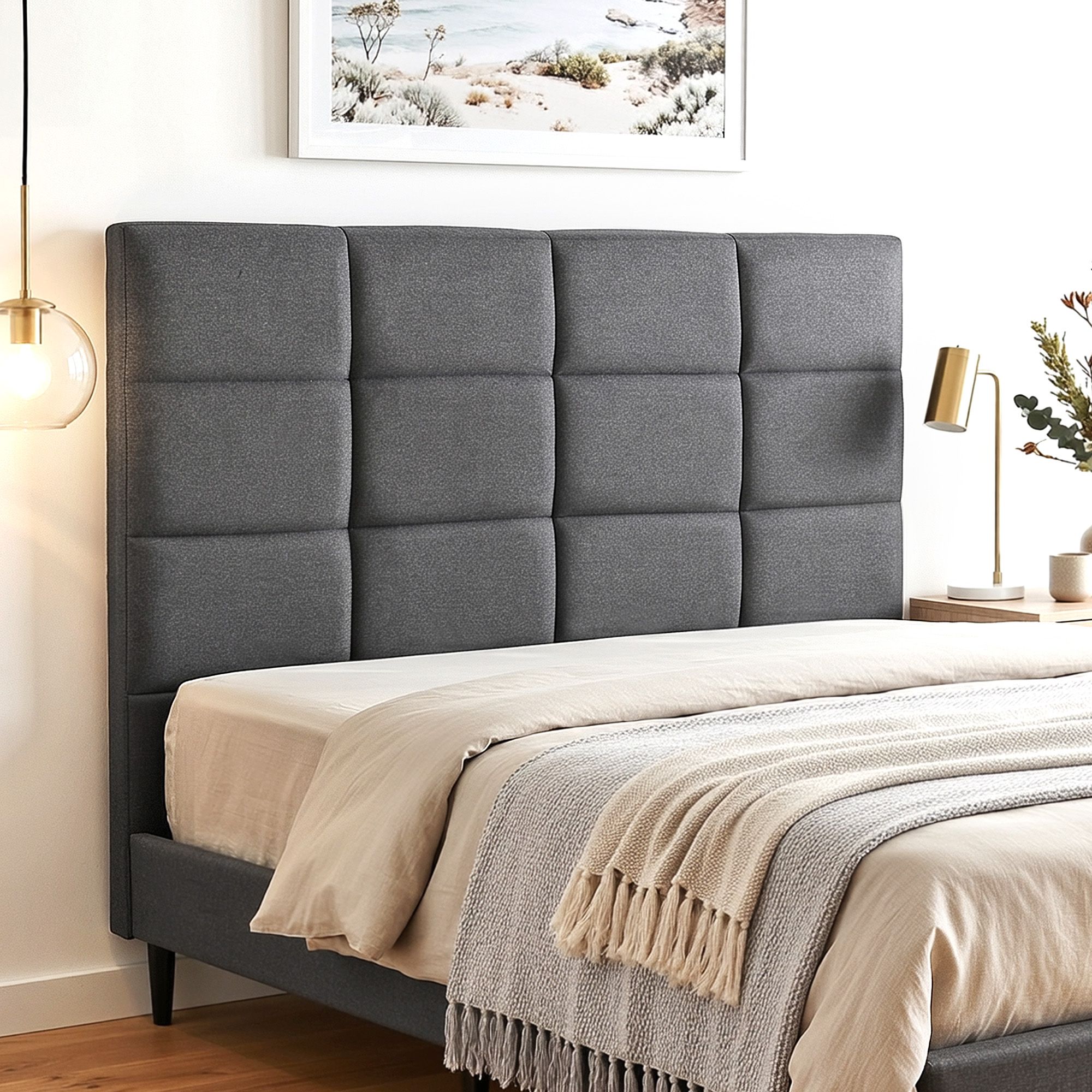 Artiss Bed Headboard Double Bedhead Linen Fabric Charcoal - Image 8