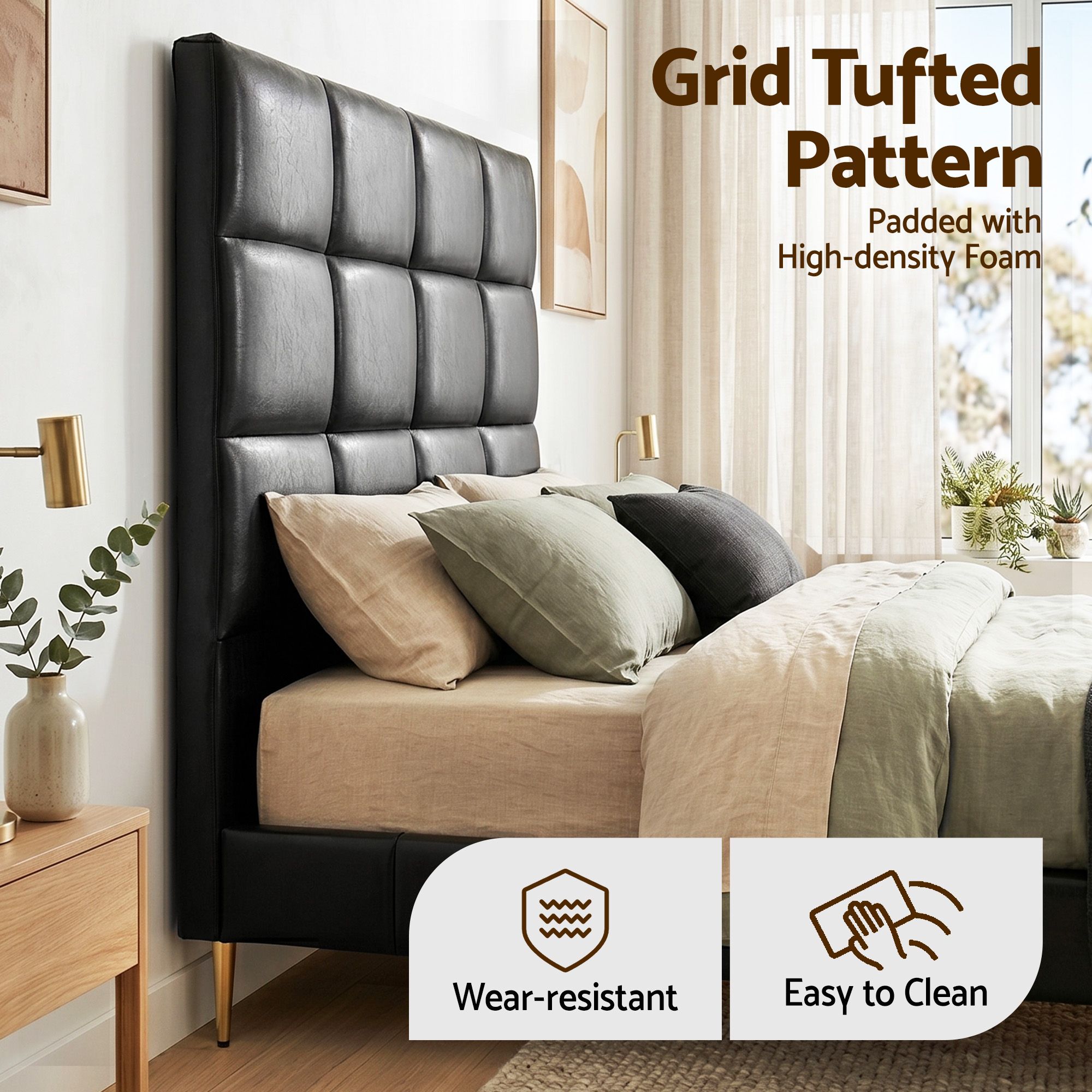 Artiss Bed Headboard Queen Bedhead PU Leather Black - Image 5