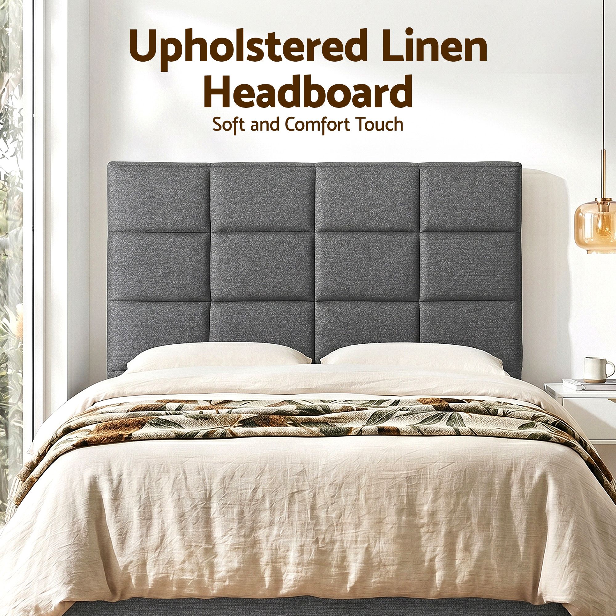 Artiss Bed Headboard Queen Bedhead Linen Fabric Charcoal - Image 4