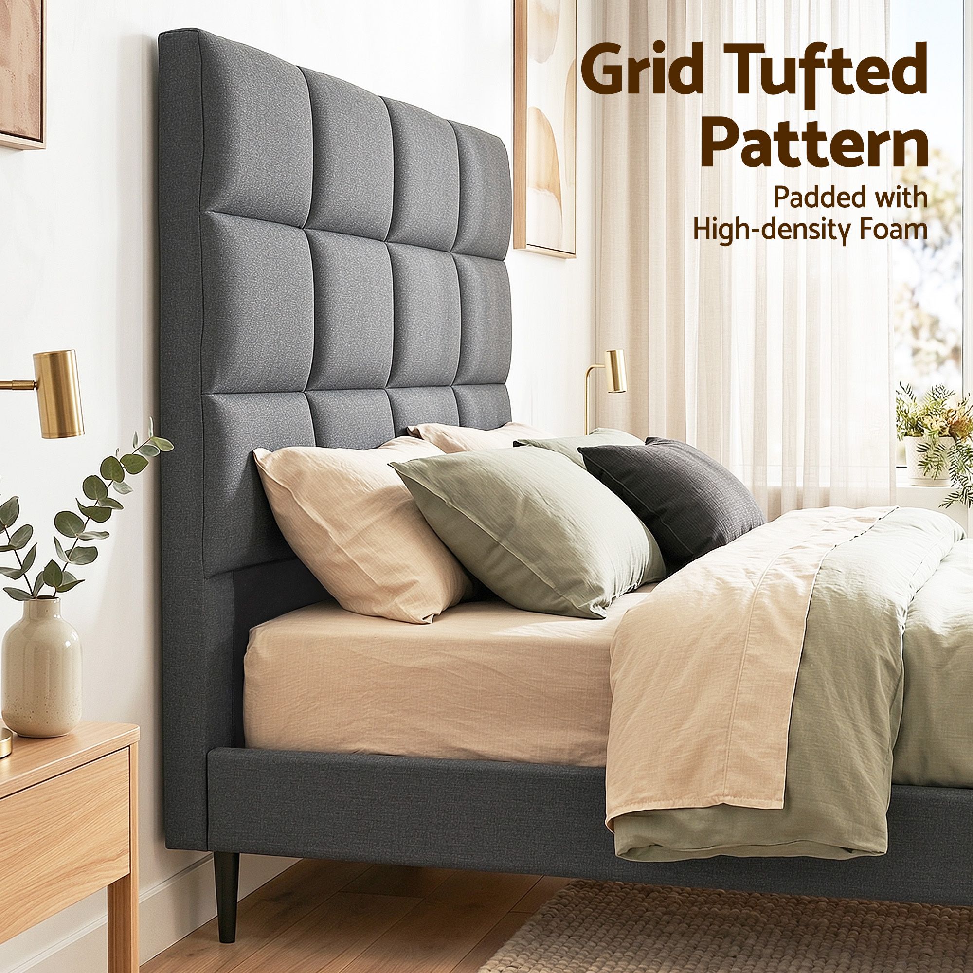 Artiss Bed Headboard Queen Bedhead Linen Fabric Charcoal - Image 5