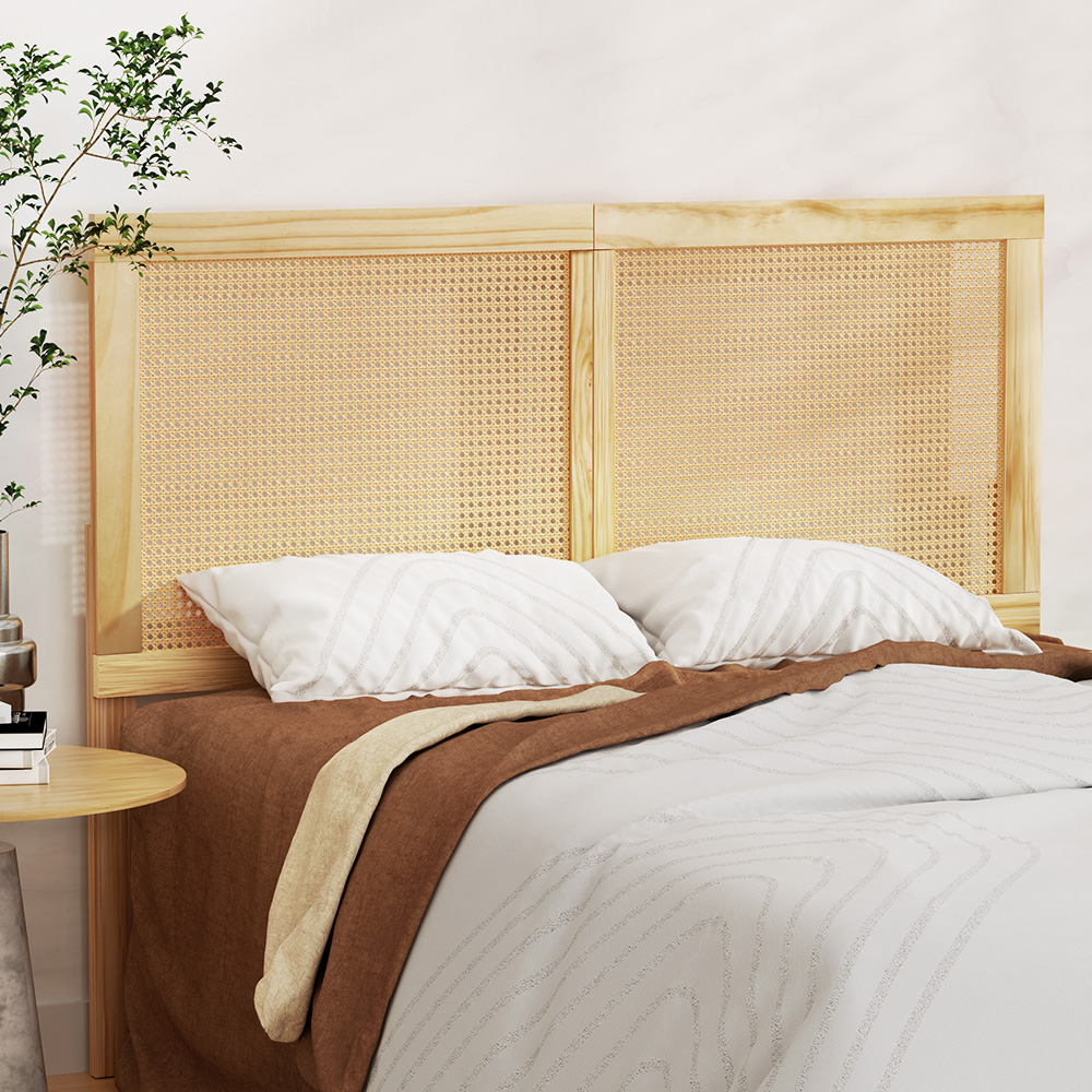 Artiss Bed Head Headboard Double Rattan - RIBO Pine - Image 1