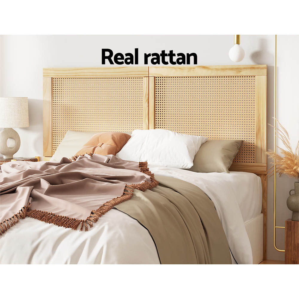 Artiss Bed Head Headboard Double Rattan - RIBO Pine - Image 4