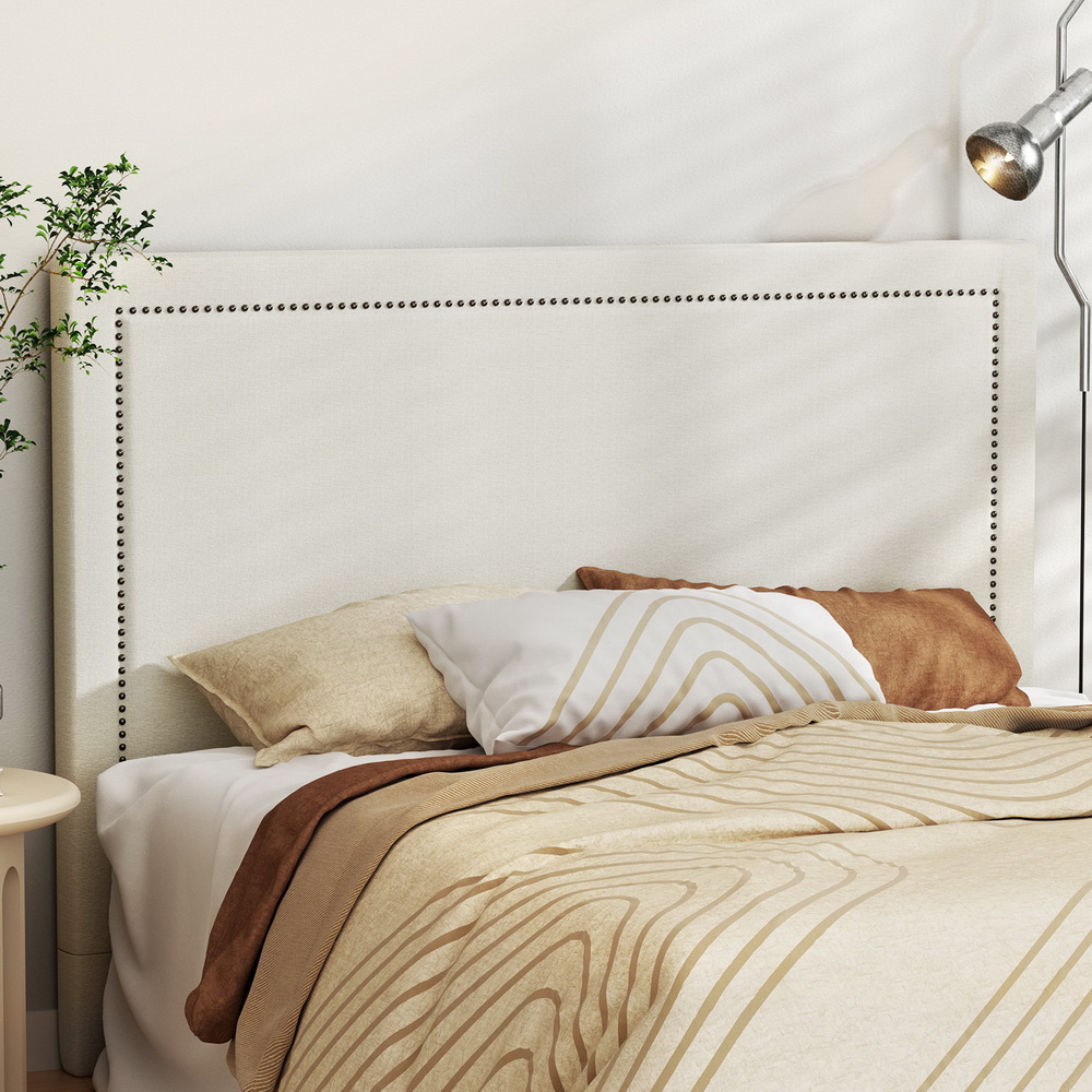 Artiss Bed Frame Bed Head Headboard Queen Fabric - RIVE Beige - Image 1