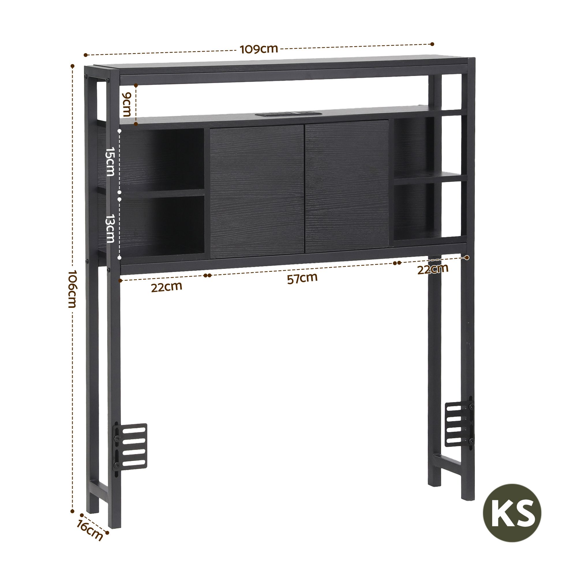 Artiss Bed Headboard King Single Storage Bedhead Charging Station Black - Image 2