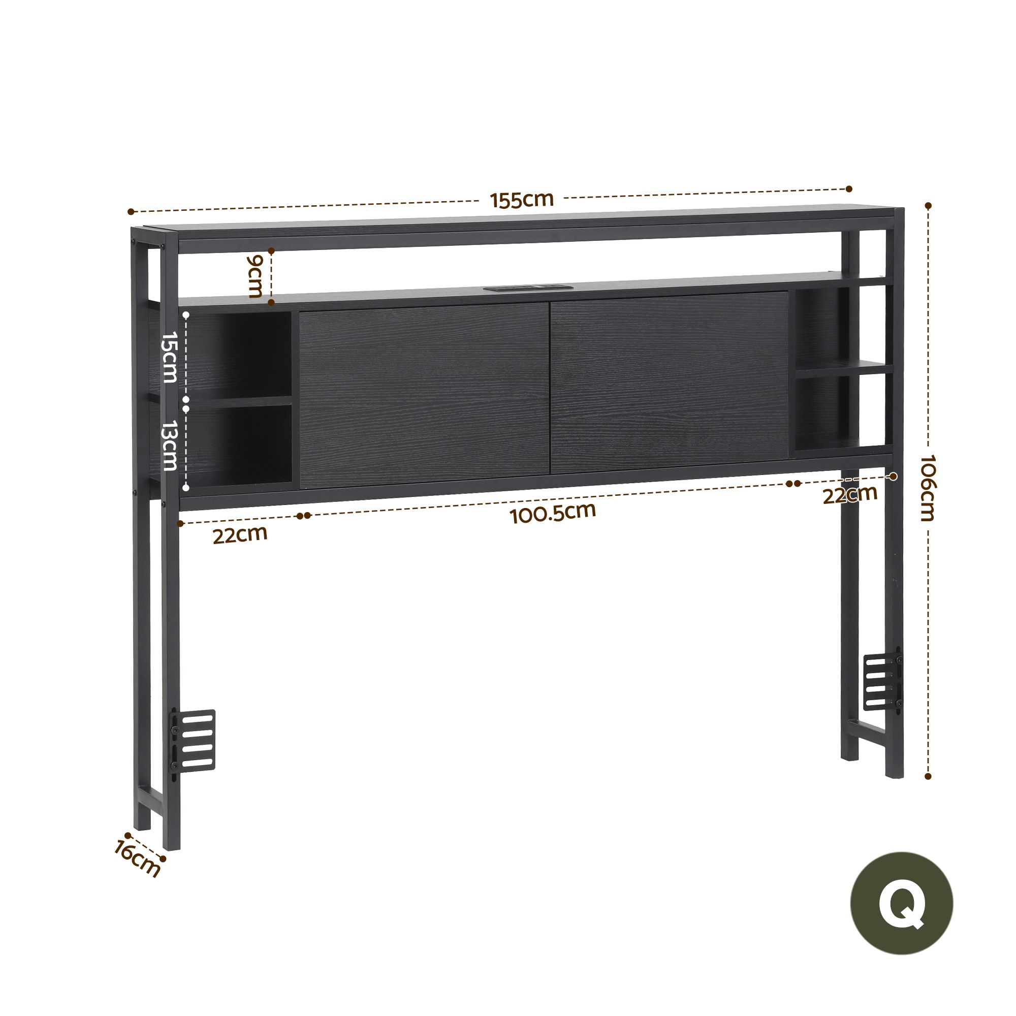 Artiss Bed Headboard Queen Storage Bedhead Charging Station Black - Image 2