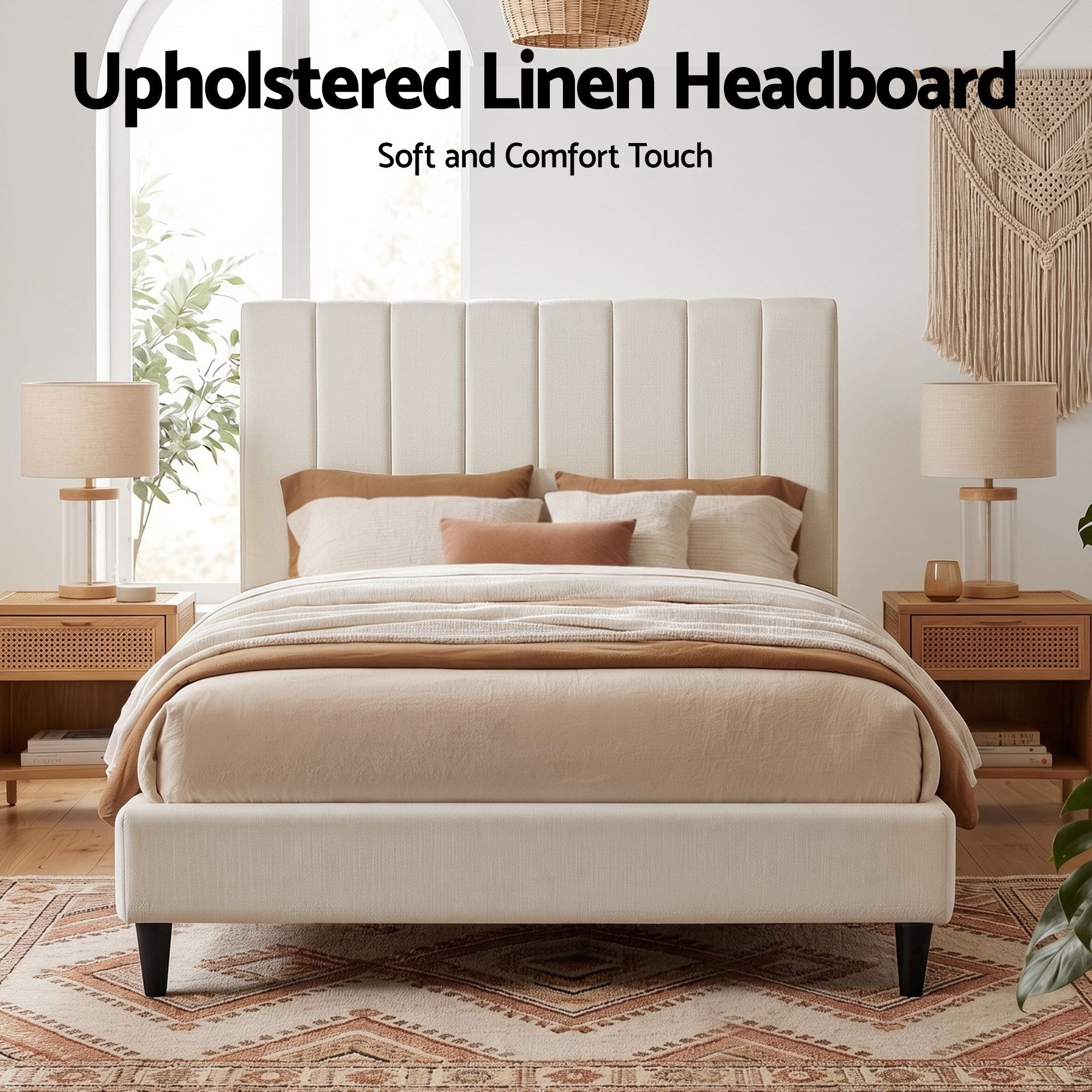 Artiss Bed Head Headboard Double Linen 137CM - Beige - Image 4