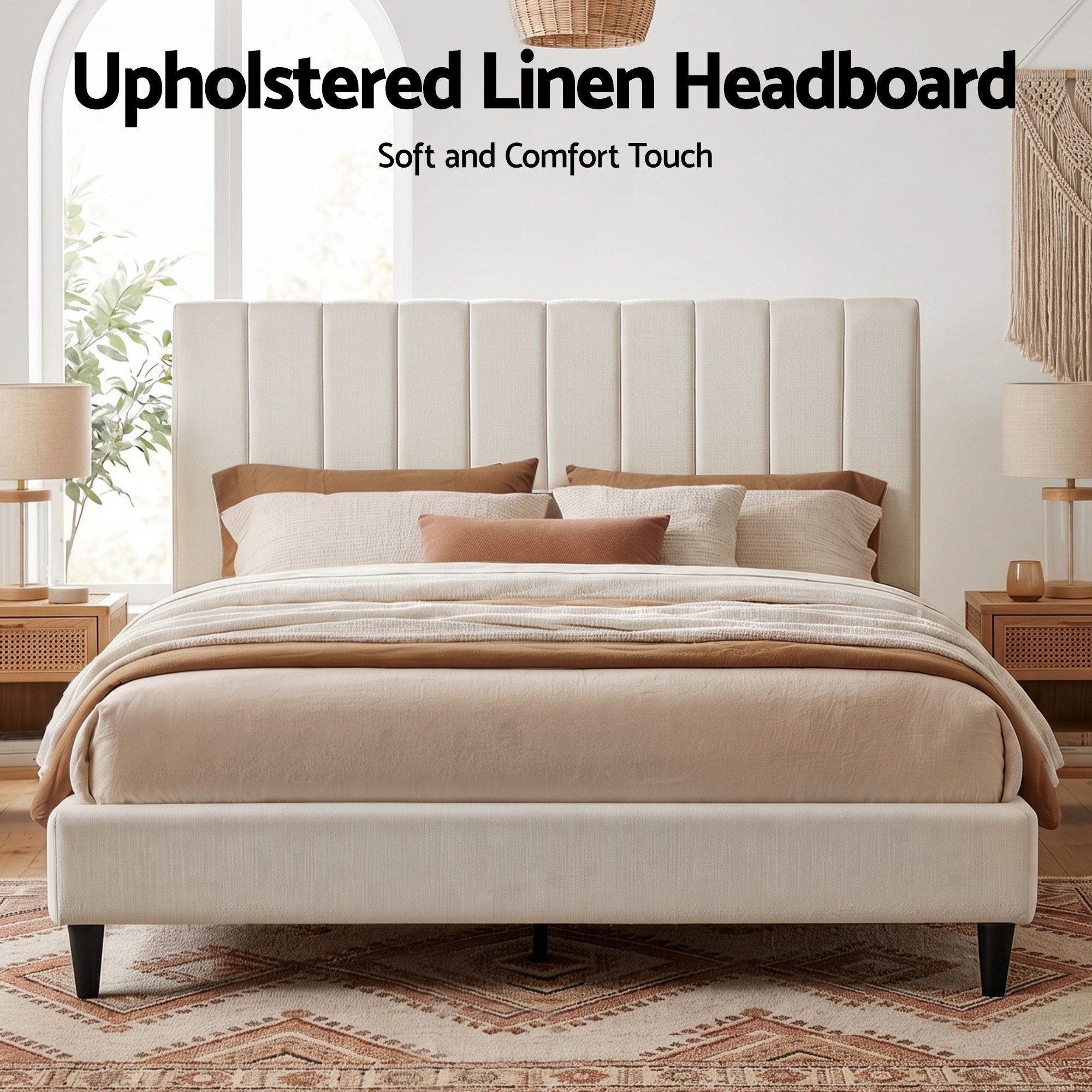 Artiss Bed Head Headboard King Linen 183CM - Beige - Image 4