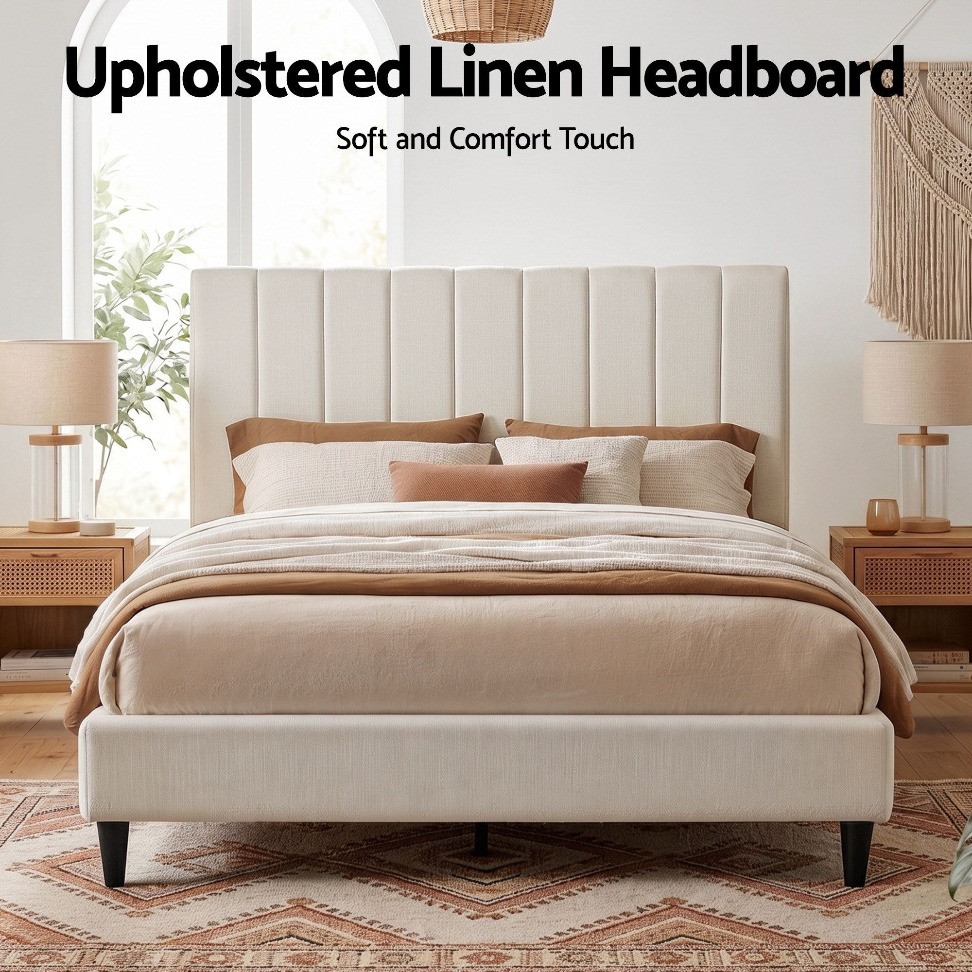Artiss Bed Head Headboard Queen Linen 153CM - Beige - Image 4