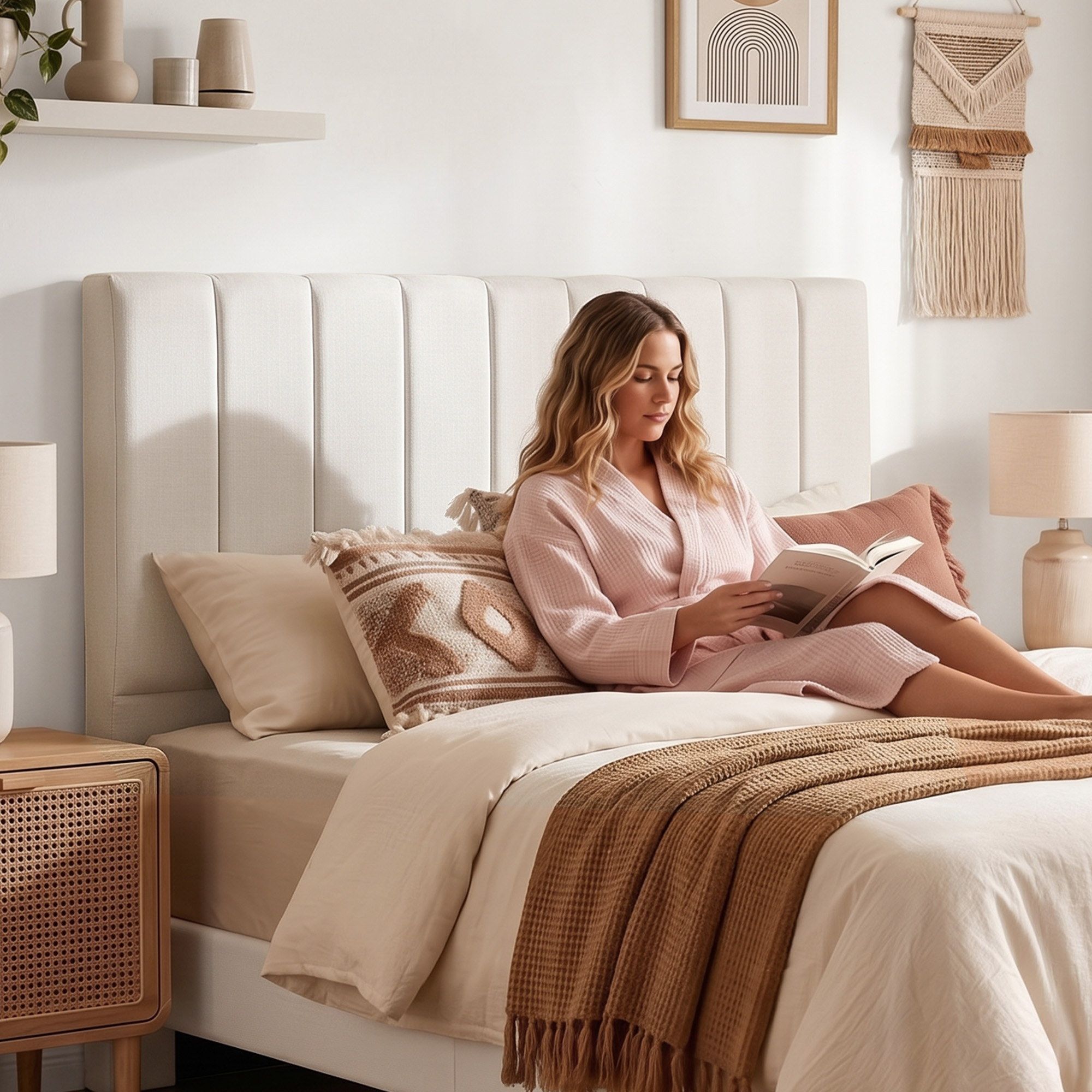 Artiss Bed Head Headboard Queen Linen 153CM - Beige - Image 7