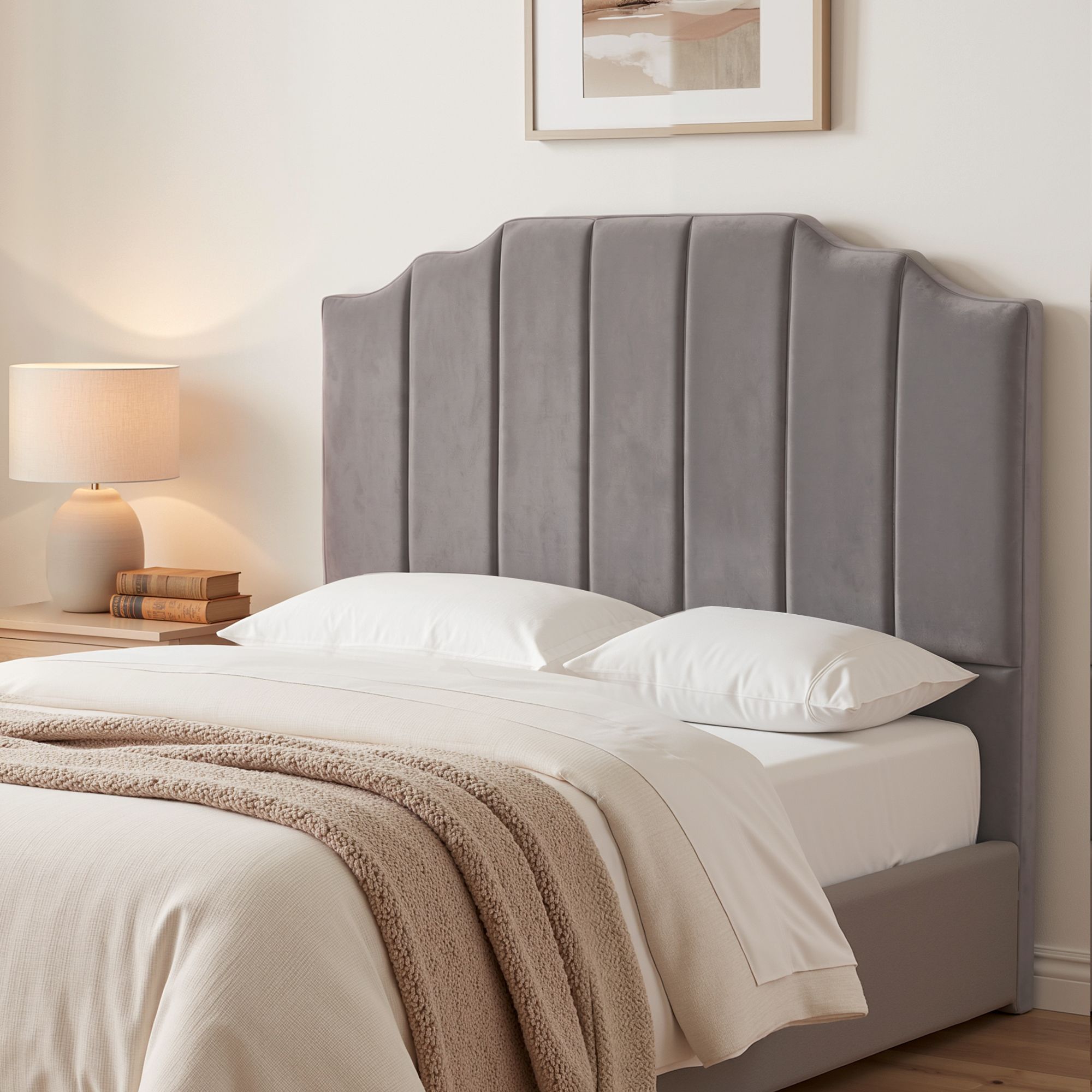 Artiss Bed Head Headboard Double Velvet 138CM - Grey - Image 1