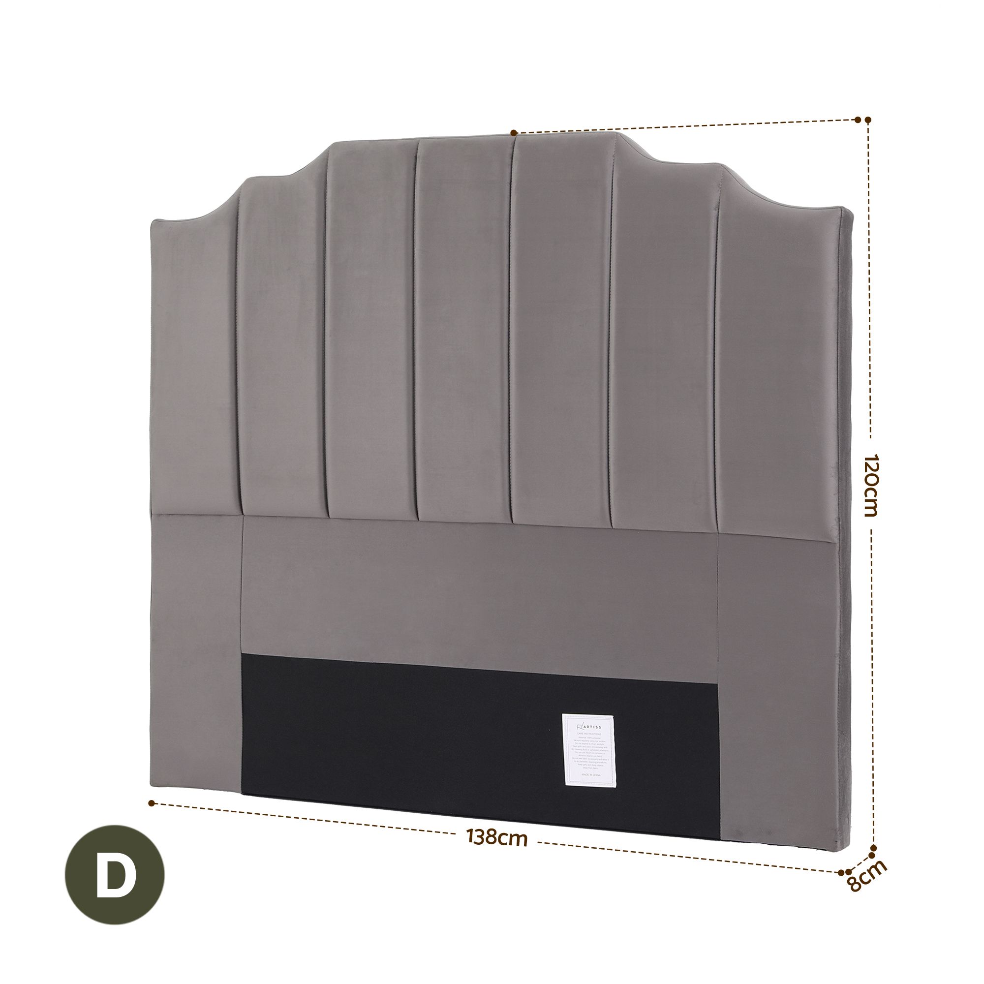 Artiss Bed Head Headboard Double Velvet 138CM - Grey - Image 2