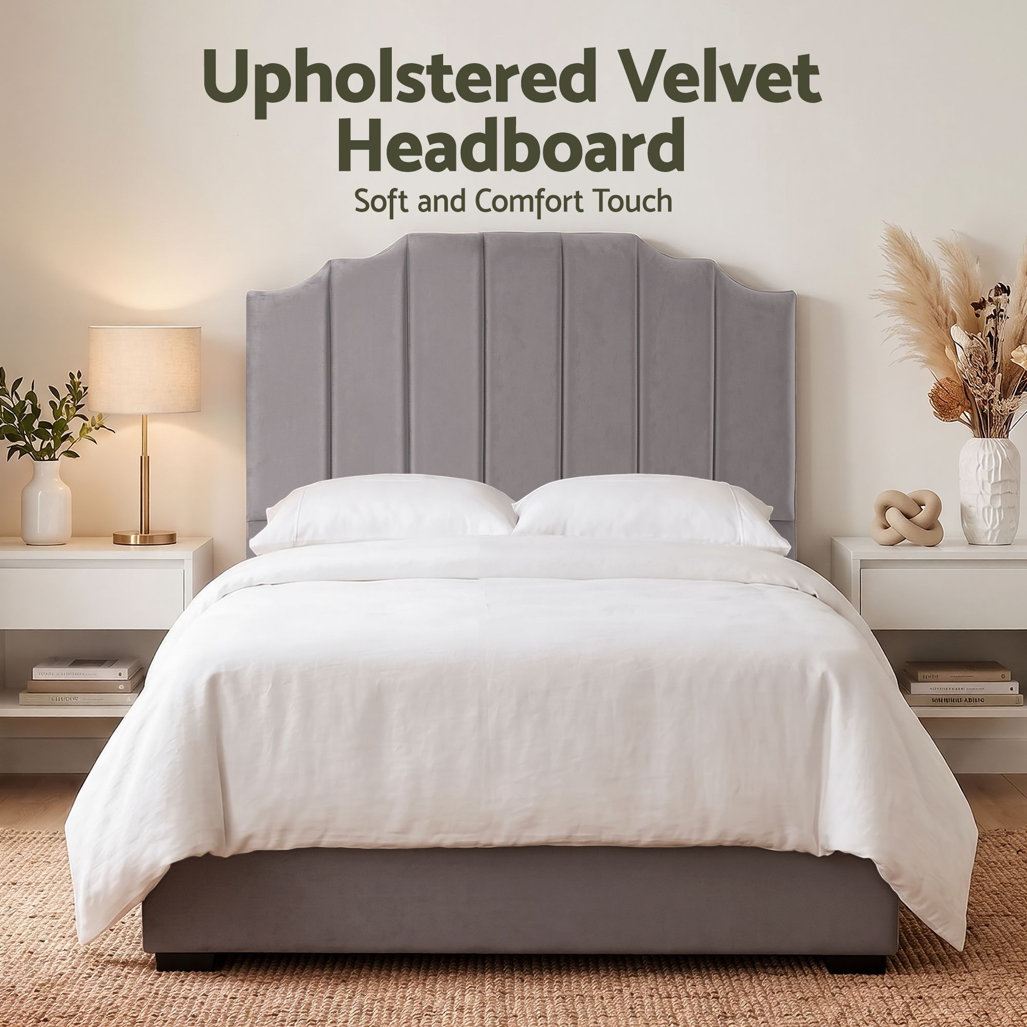 Artiss Bed Head Headboard Double Velvet 138CM - Grey - Image 4