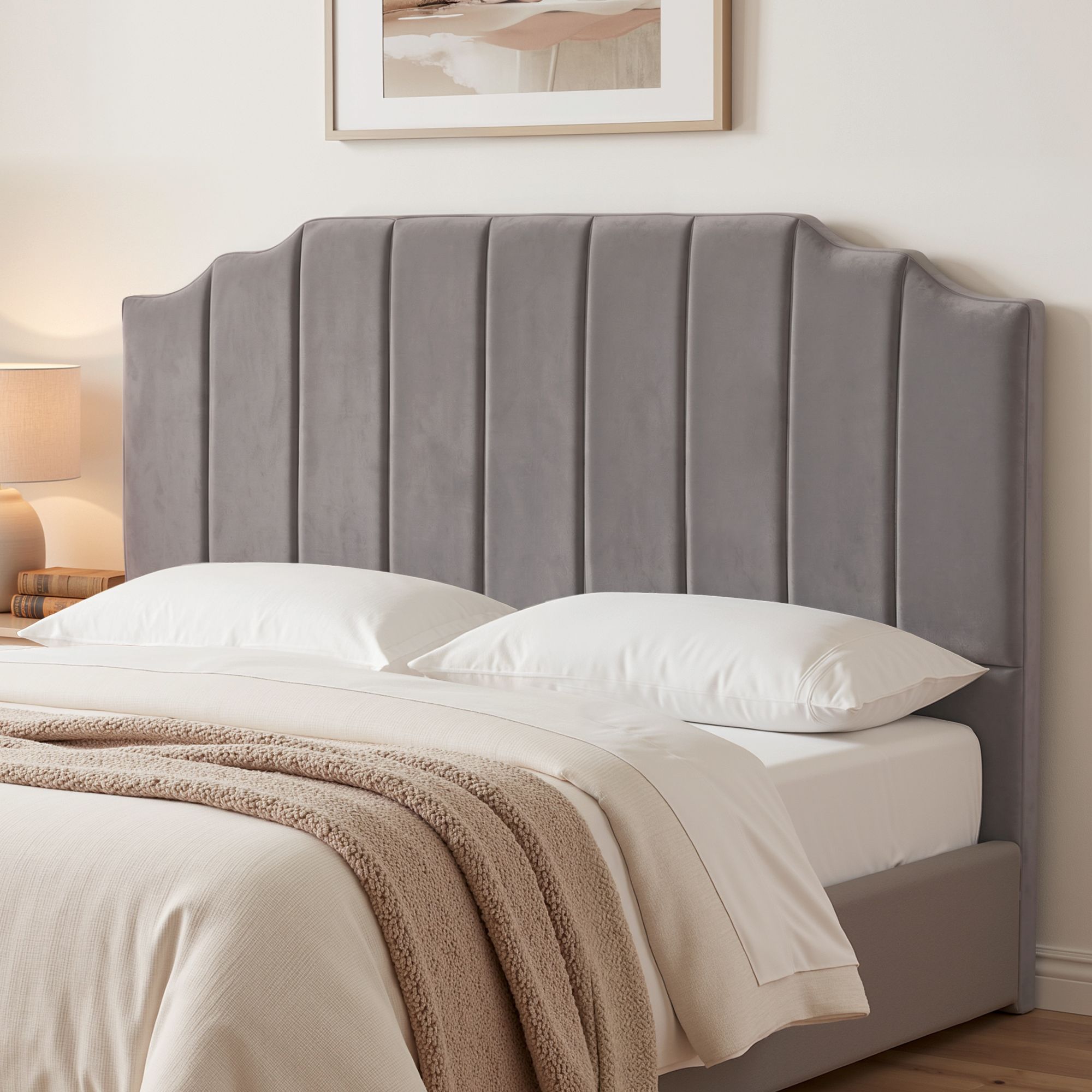 Artiss Bed Head Headboard King Velvet 183CM - Grey - Image 1