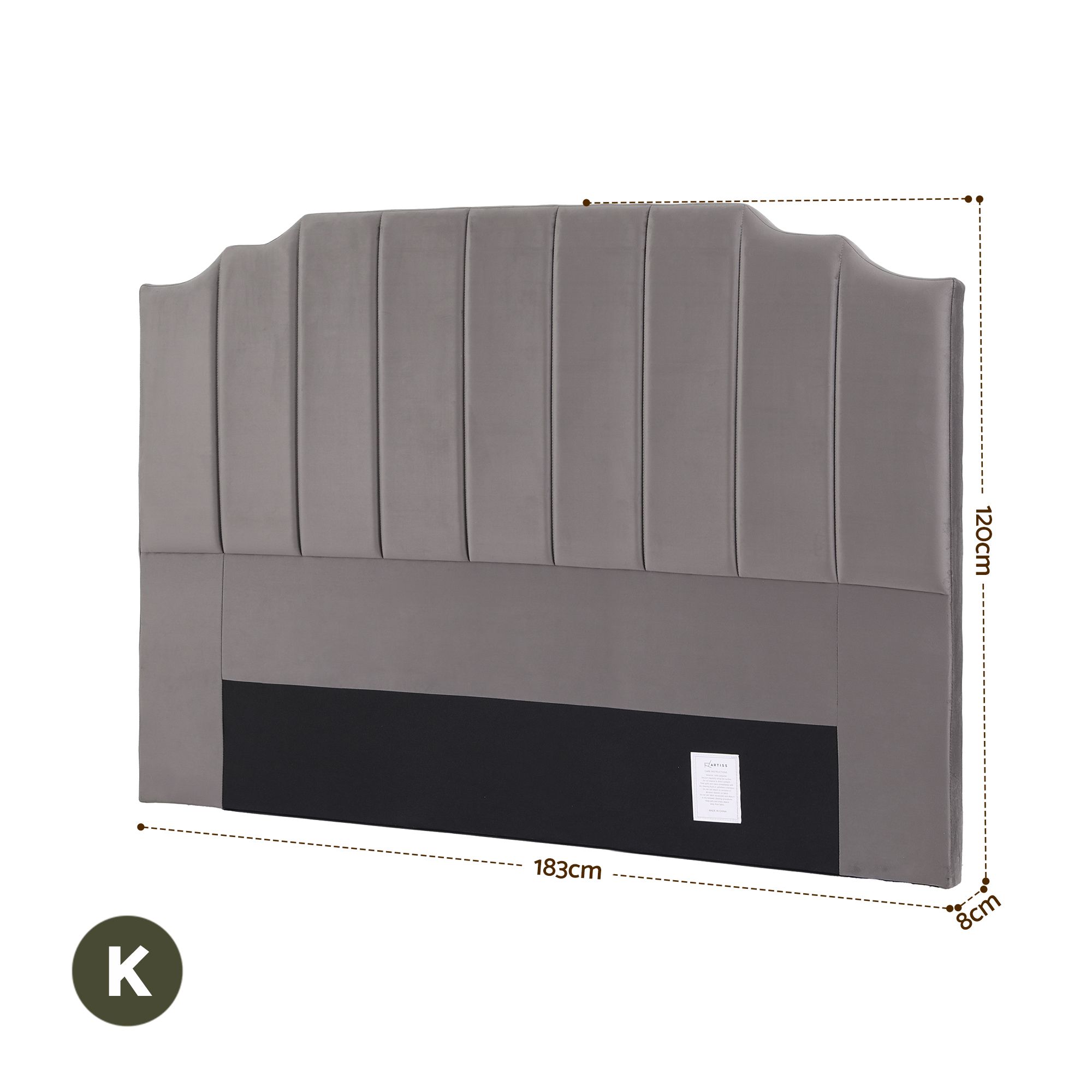 Artiss Bed Head Headboard King Velvet 183CM - Grey - Image 2