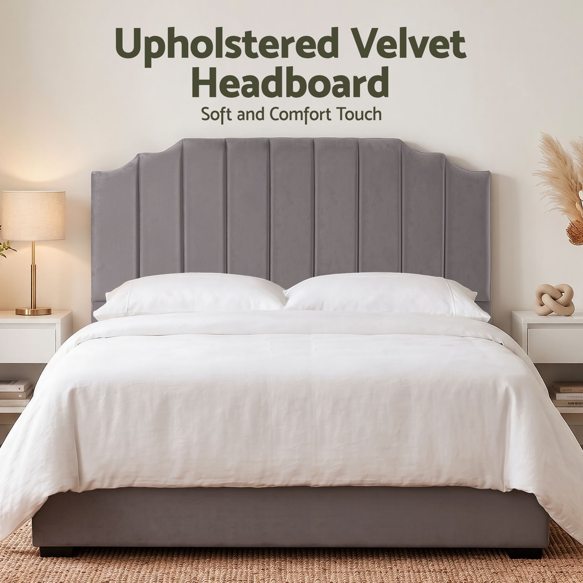 Artiss Bed Head Headboard King Velvet 183CM - Grey - Image 4