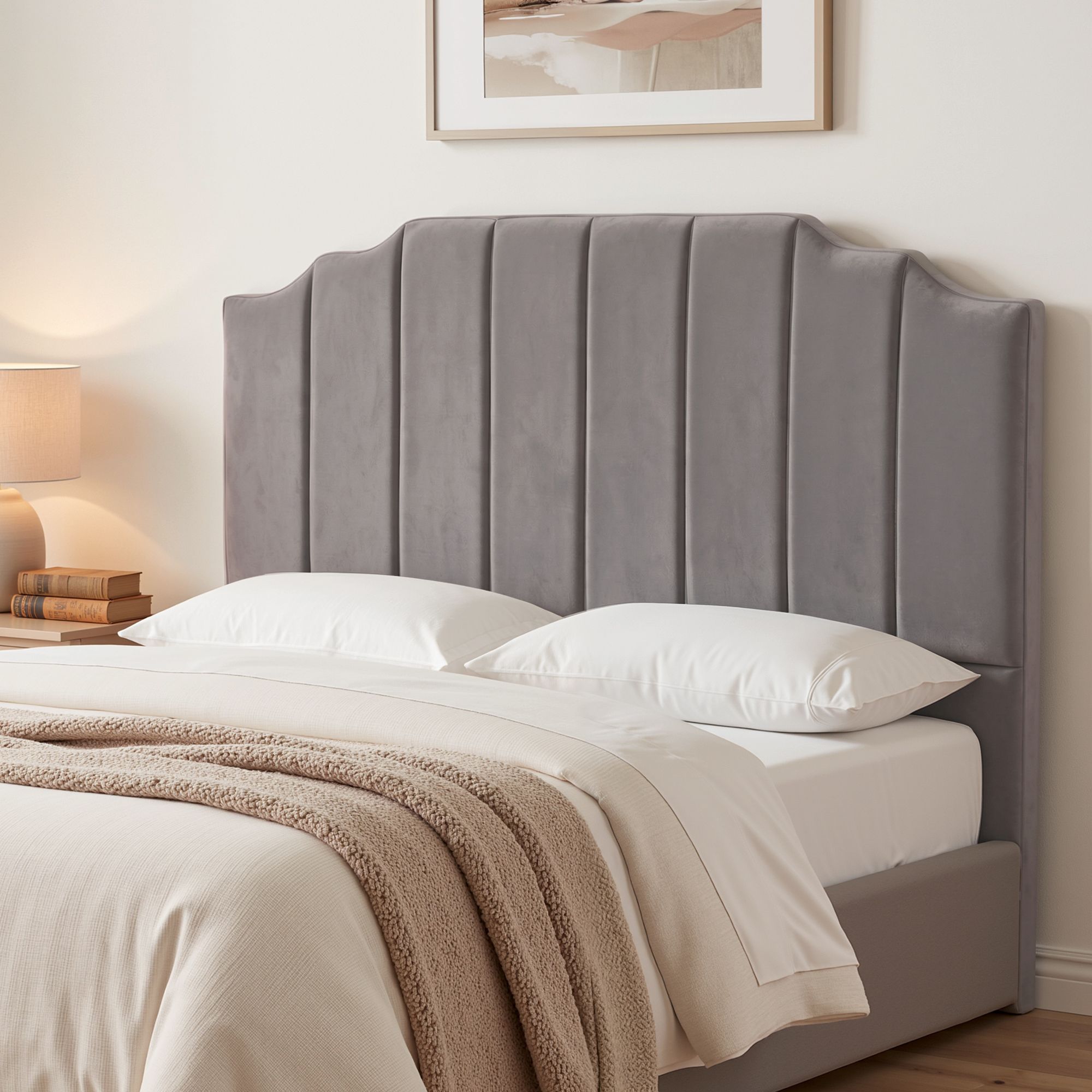 Artiss Bed Head Headboard Queen Velvet 153CM - Grey - Image 1