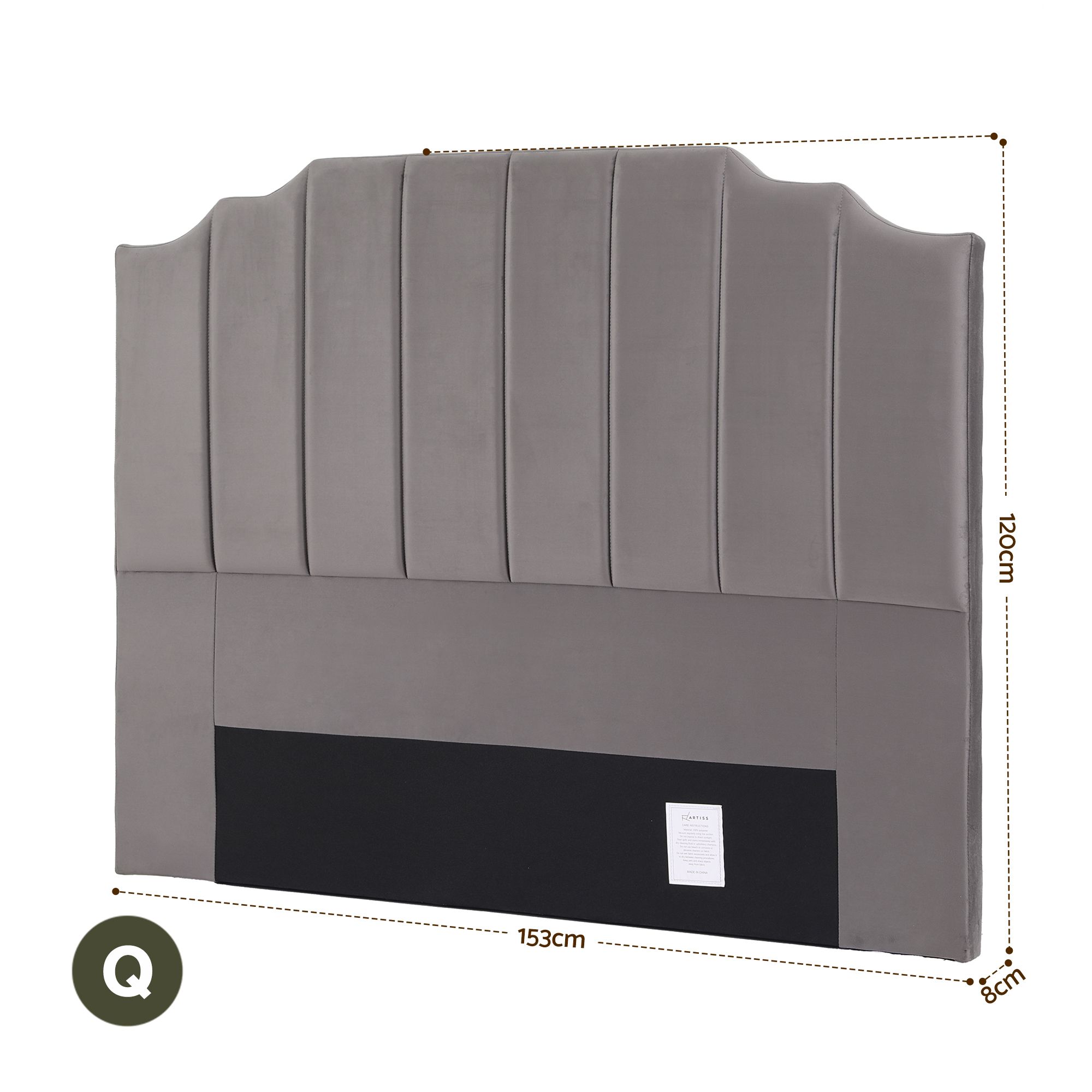 Artiss Bed Head Headboard Queen Velvet 153CM - Grey - Image 2