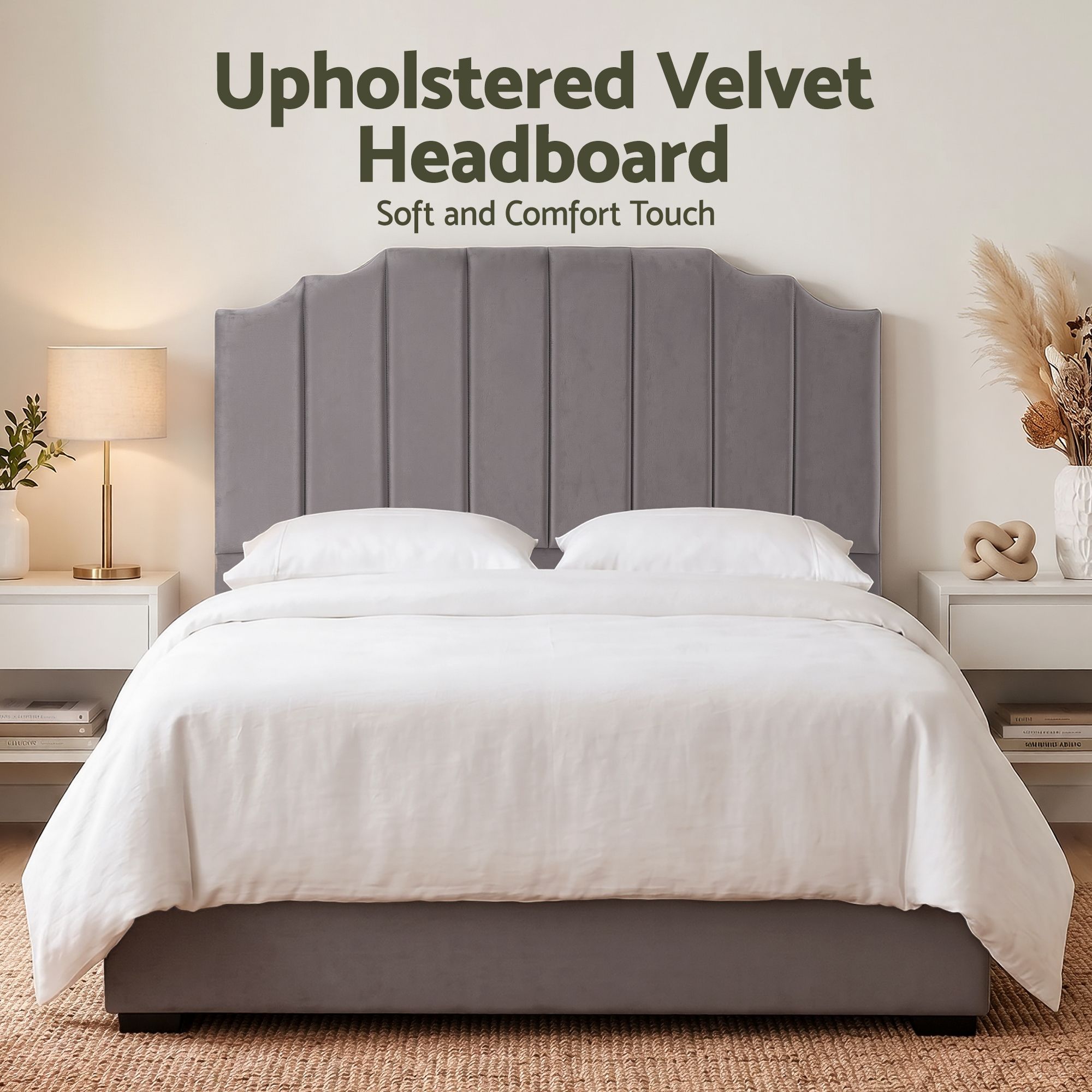 Artiss Bed Head Headboard Queen Velvet 153CM - Grey - Image 4
