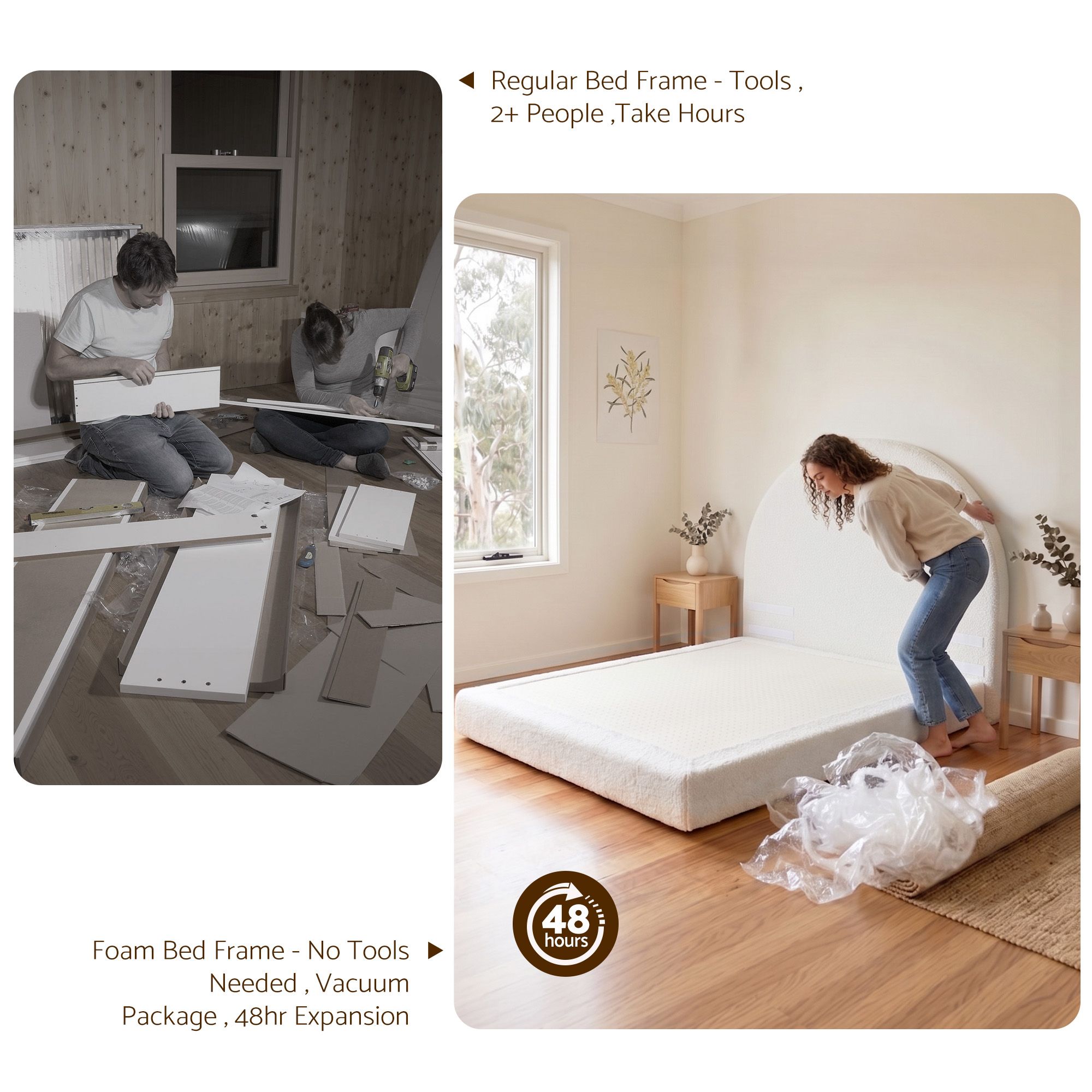 Artiss Double Bed Frame Boucle Fabric Vacuum Compressed Beds Removable Washable Cover No-Assembly - Image 5