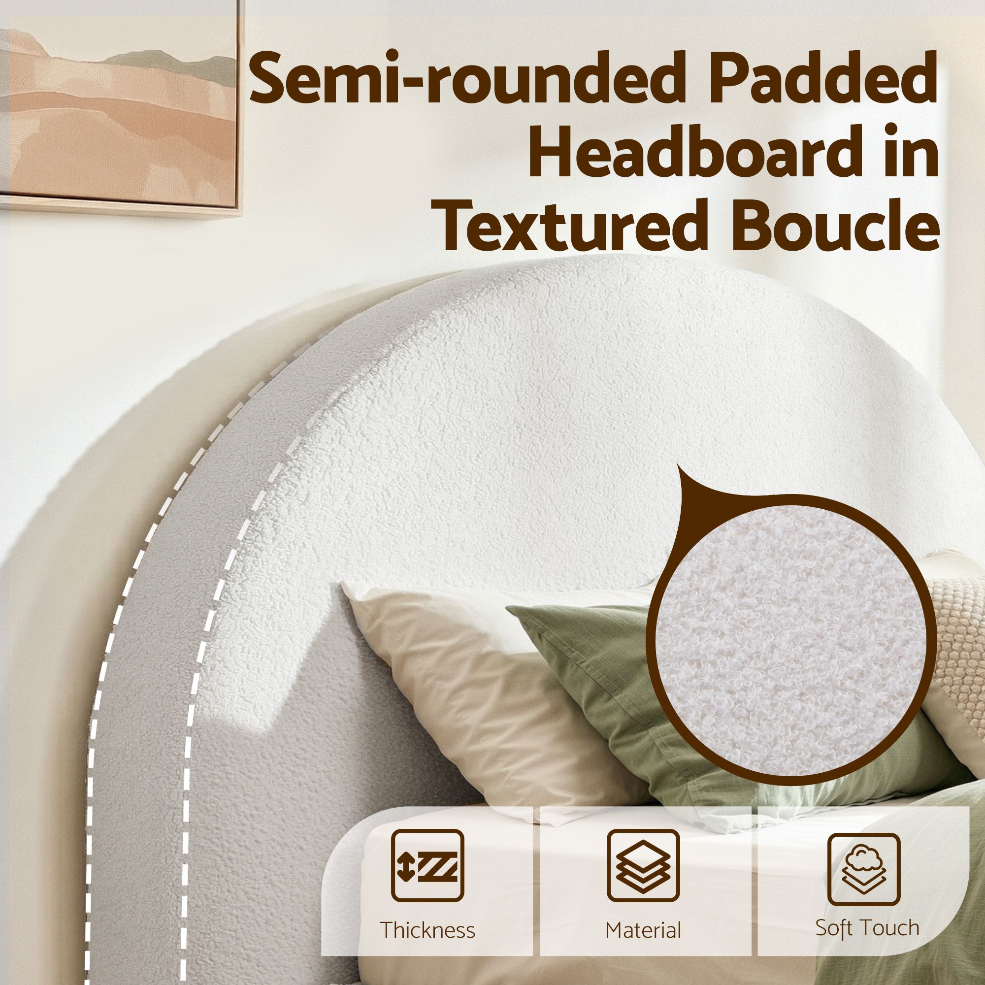 Artiss Double Bed Frame Boucle Fabric Vacuum Compressed Beds Removable Washable Cover No-Assembly - Image 7