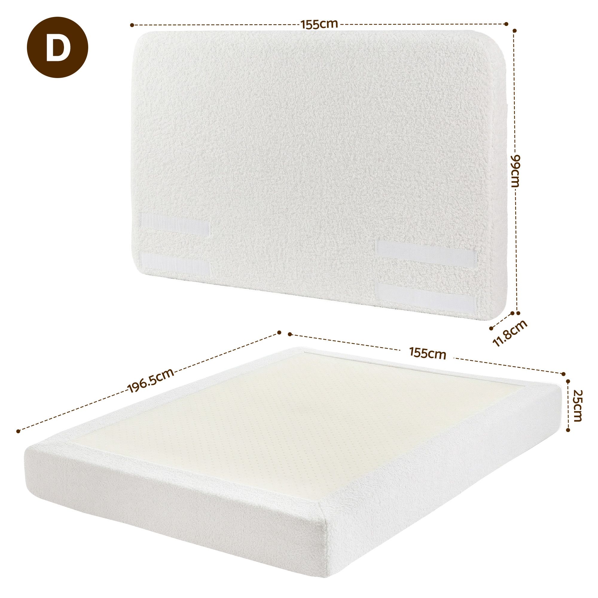 Artiss Double Bed Frame Boucle Fabric Vacuum Compressed Beds Removable Washable Cover - Image 2