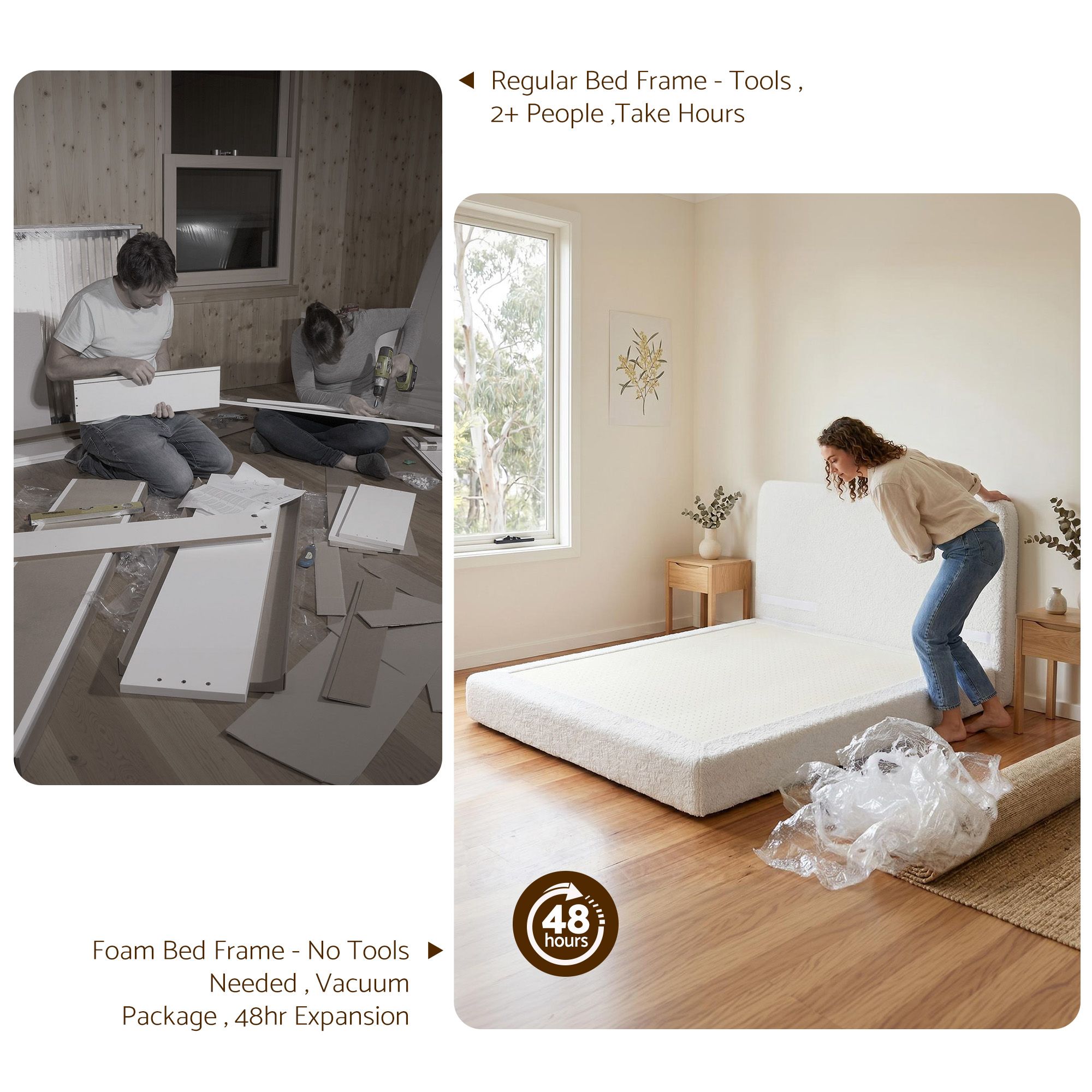 Artiss Queen Bed Frame Boucle Fabric Vacuum Compressed Beds Washable Cover No-Assembly - Image 5