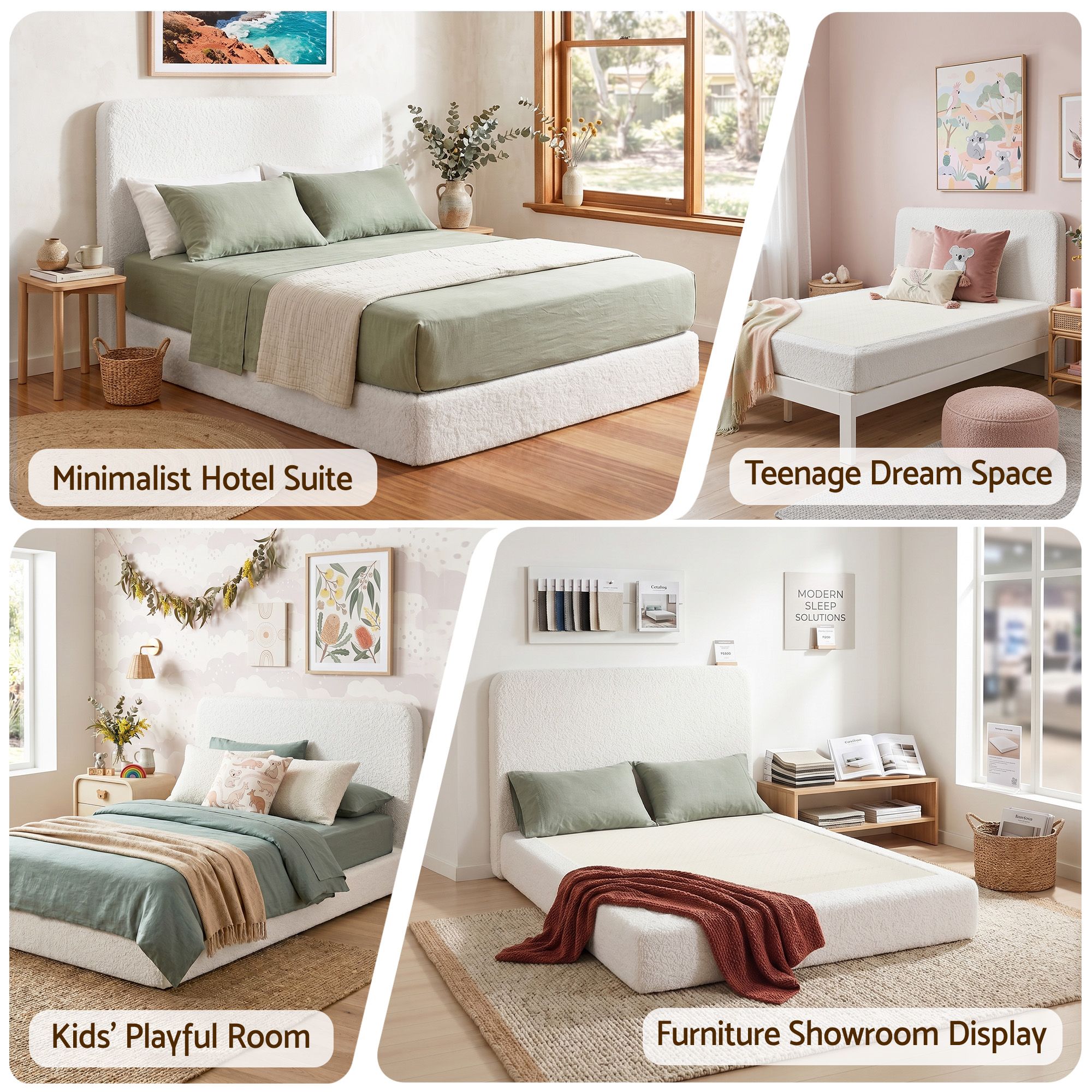 Artiss Queen Bed Frame Boucle Fabric Vacuum Compressed Beds Washable Cover No-Assembly - Image 6