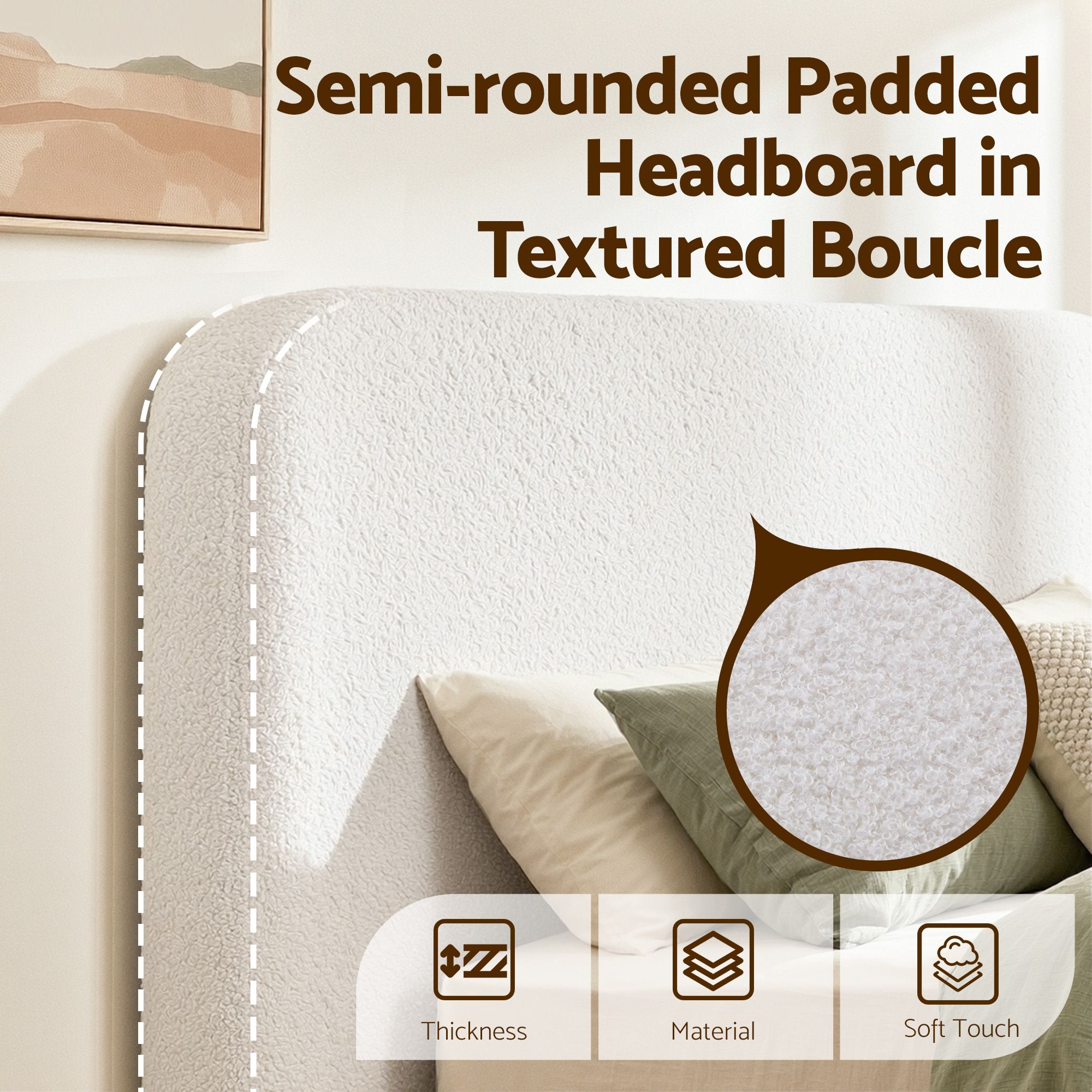 Artiss Queen Bed Frame Boucle Fabric Vacuum Compressed Beds Washable Cover No-Assembly - Image 7