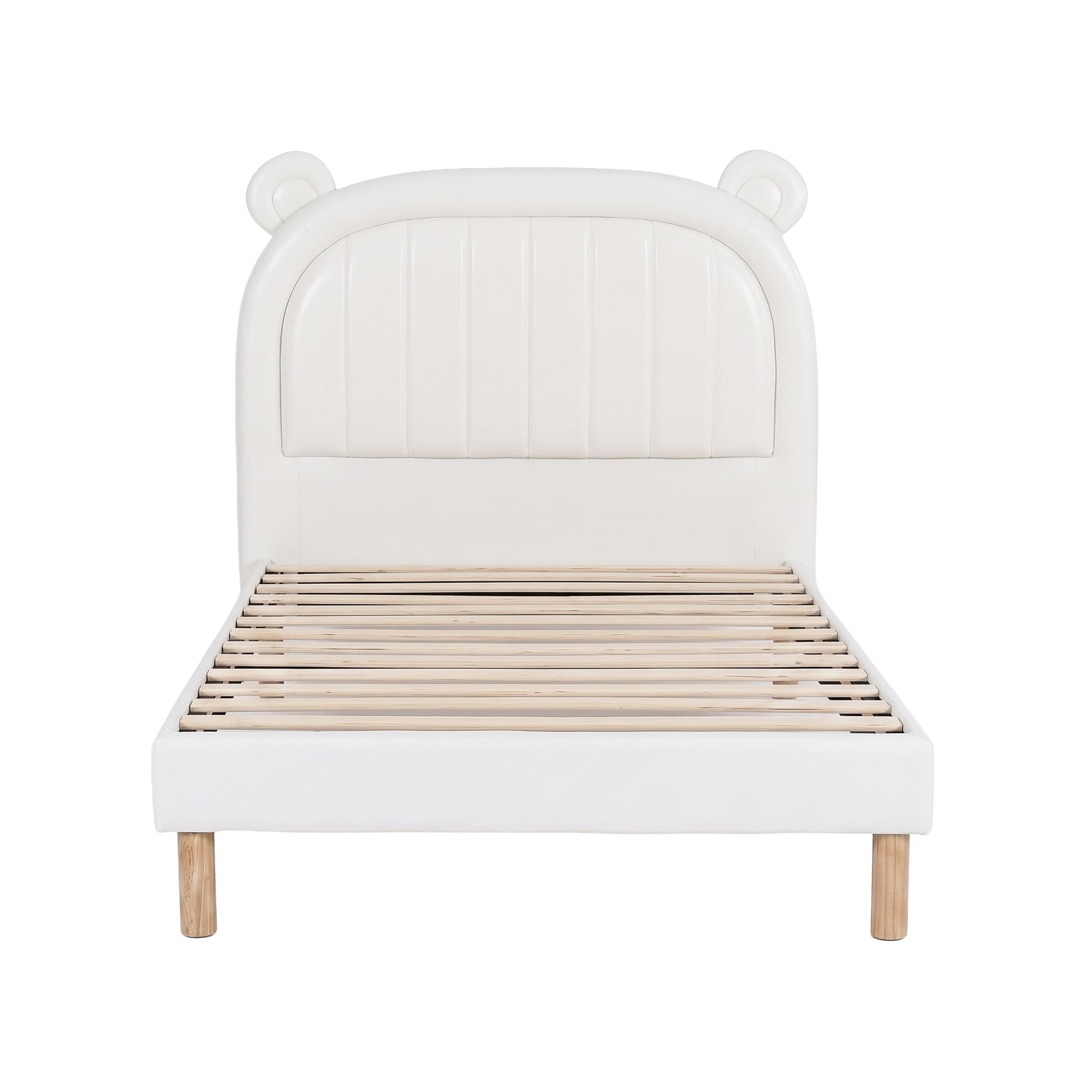 Artiss Kids King Single Bed Frame Bear Ears Headboard Upholstered Leather Platform Bed for Child - Image 3