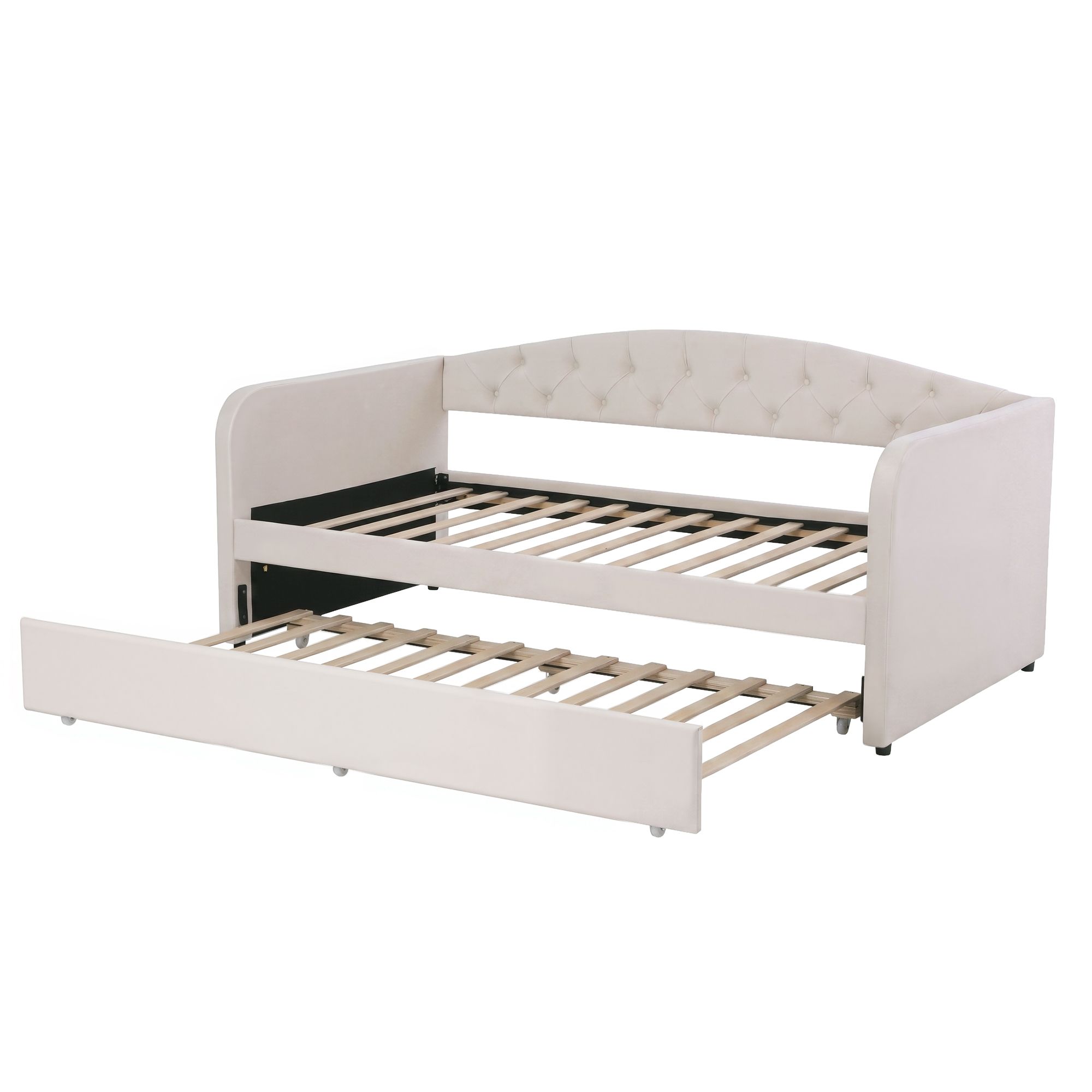 Artiss King Single Daybed Velvet Trundle Bed Frame Tufted Guest Bed - Image 1