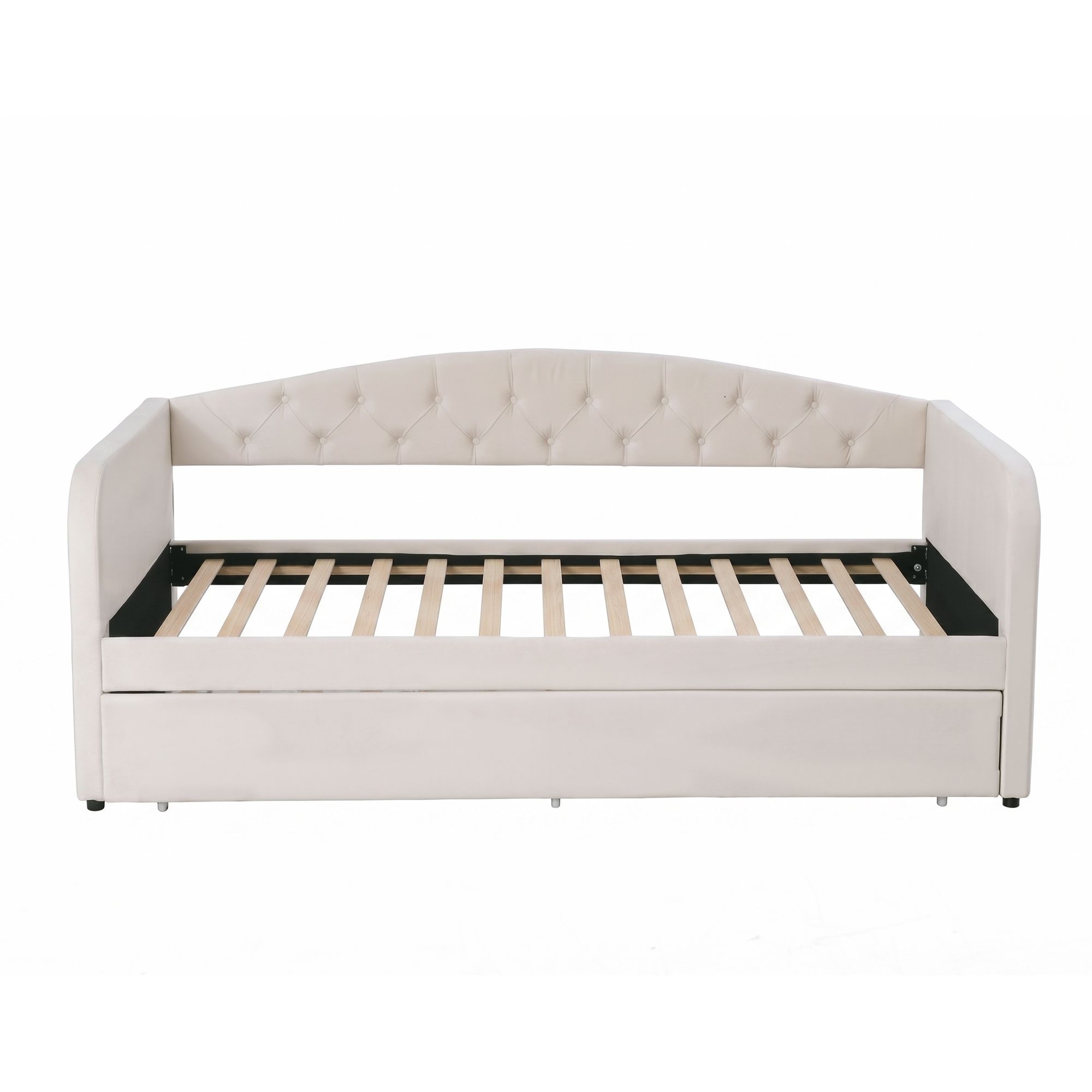 Artiss Single Daybed Velvet Trundle Bed Frame Tufted Guest Bed - Image 4
