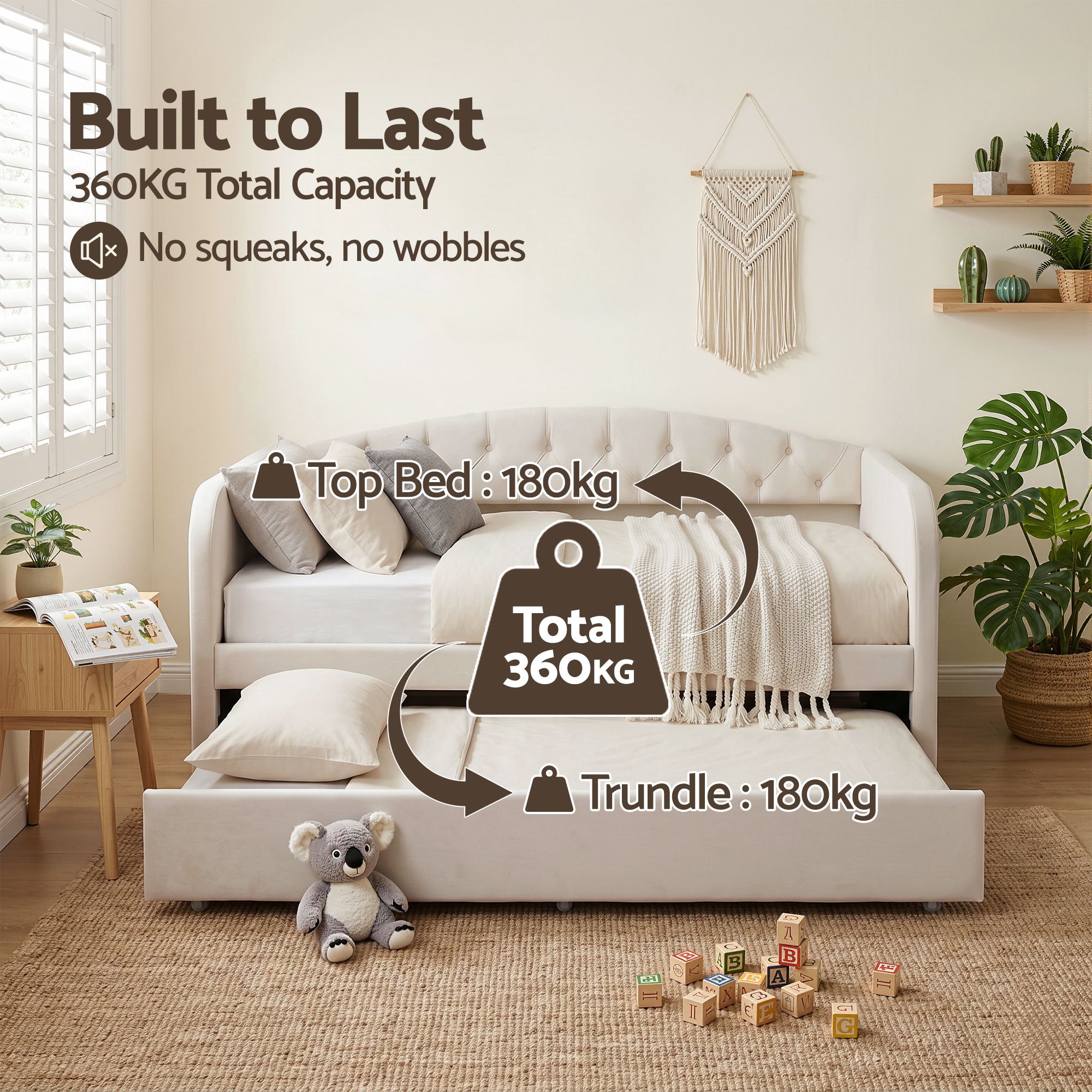 Artiss Single Daybed Velvet Trundle Bed Frame Tufted Guest Bed - Image 7