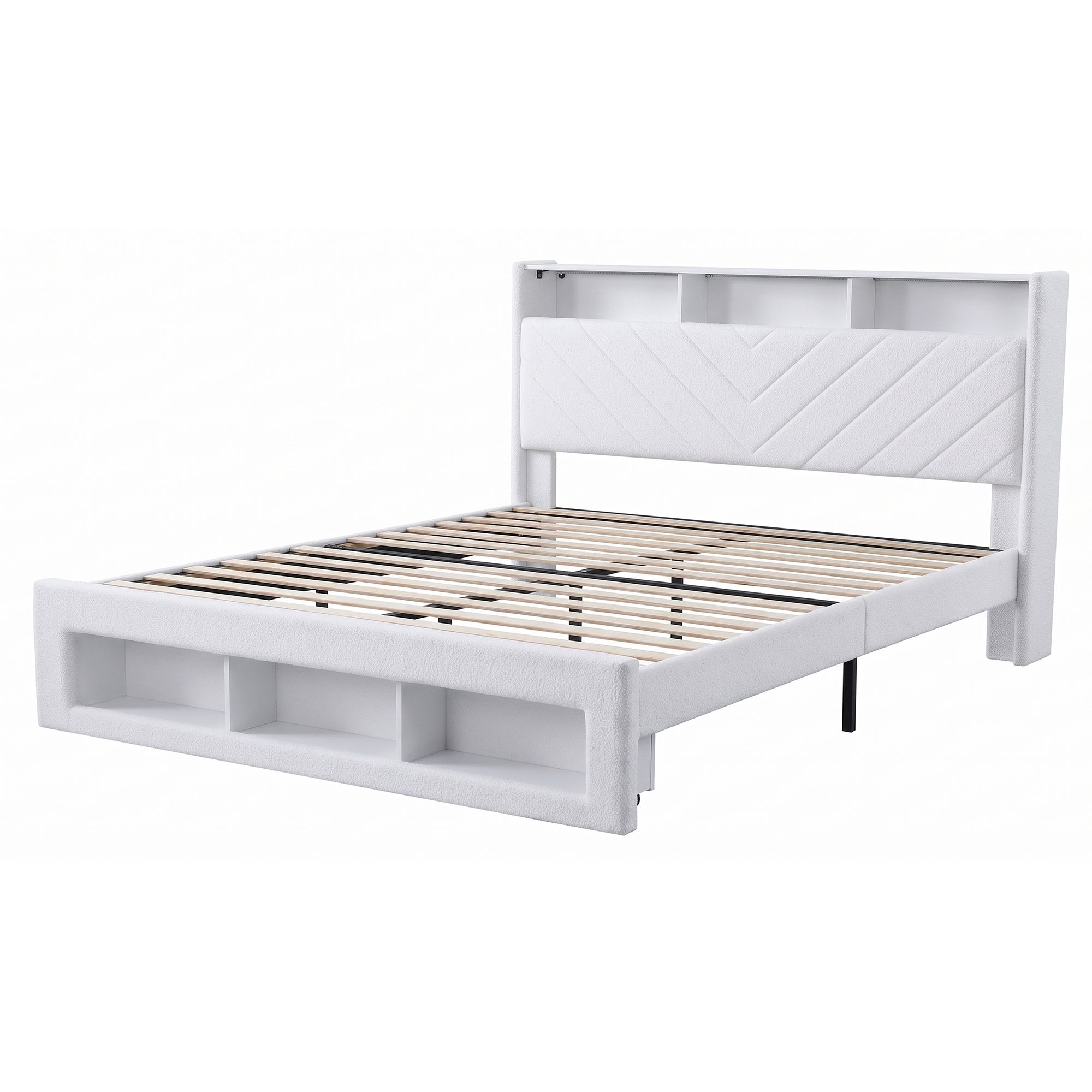 Artiss King Bed Frame with Storage, Charging Station & LED, White - Image 2