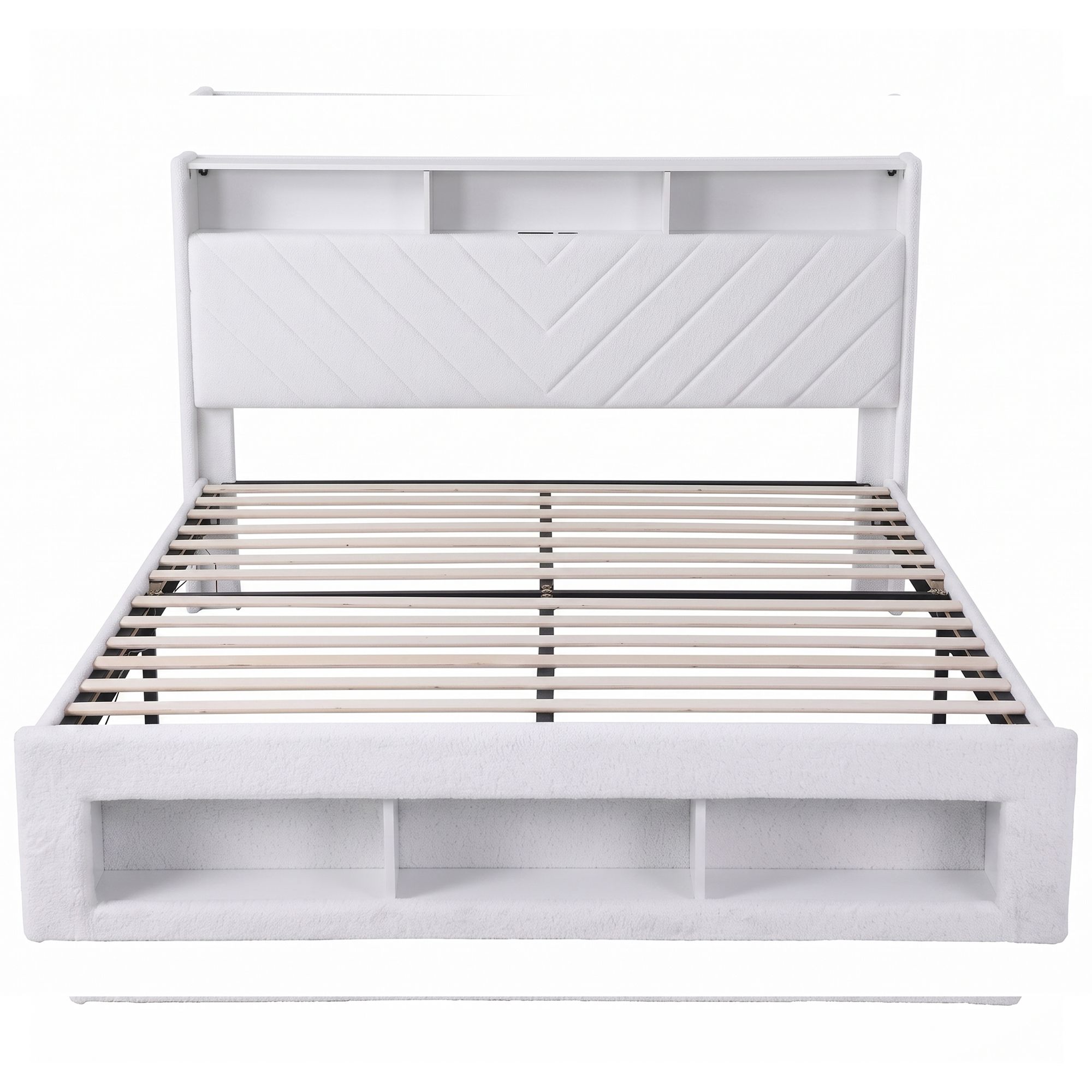 Artiss King Bed Frame with Storage, Charging Station & LED, White - Image 4