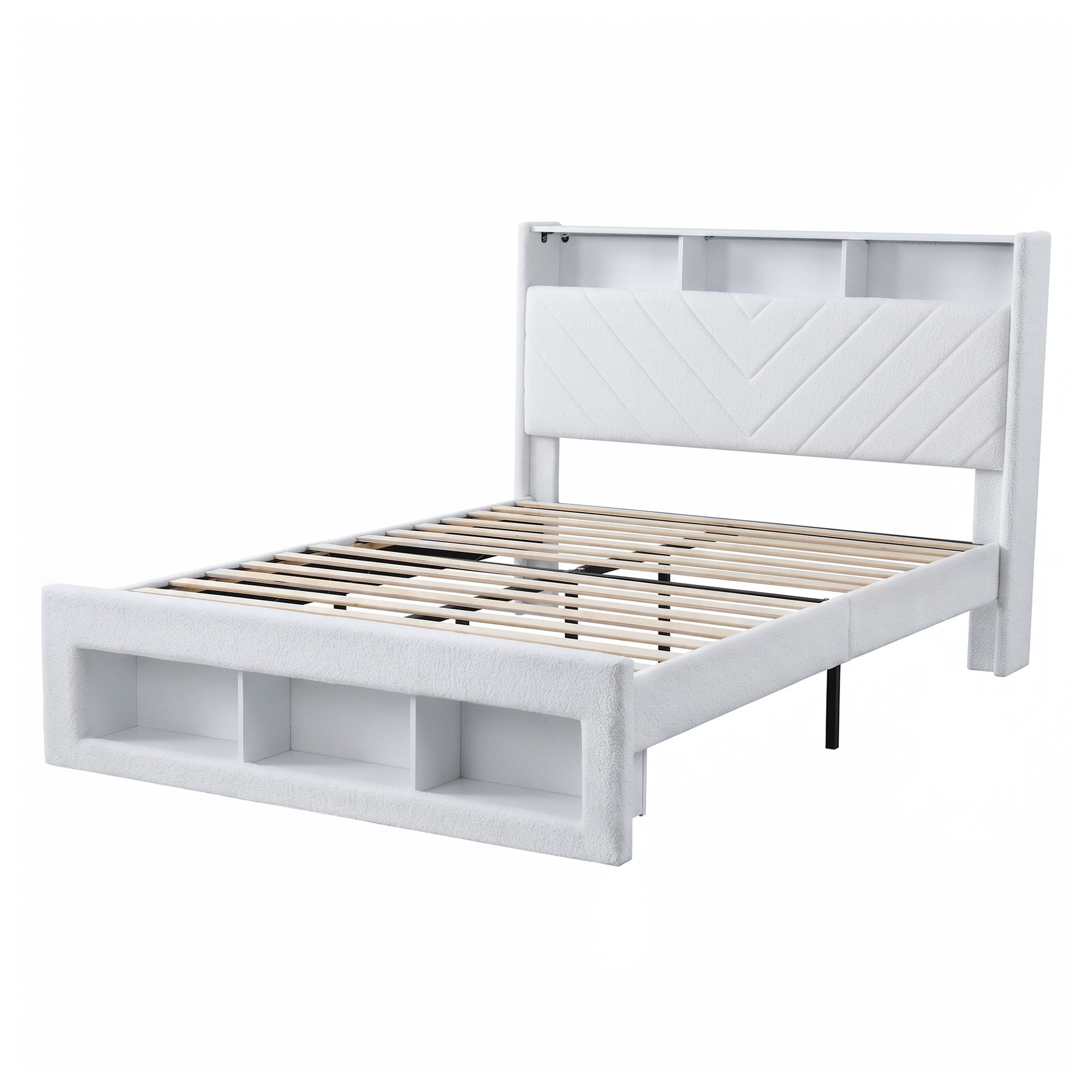 Artiss Queen Bed Frame with Storage Charging Station & LED White - Image 2