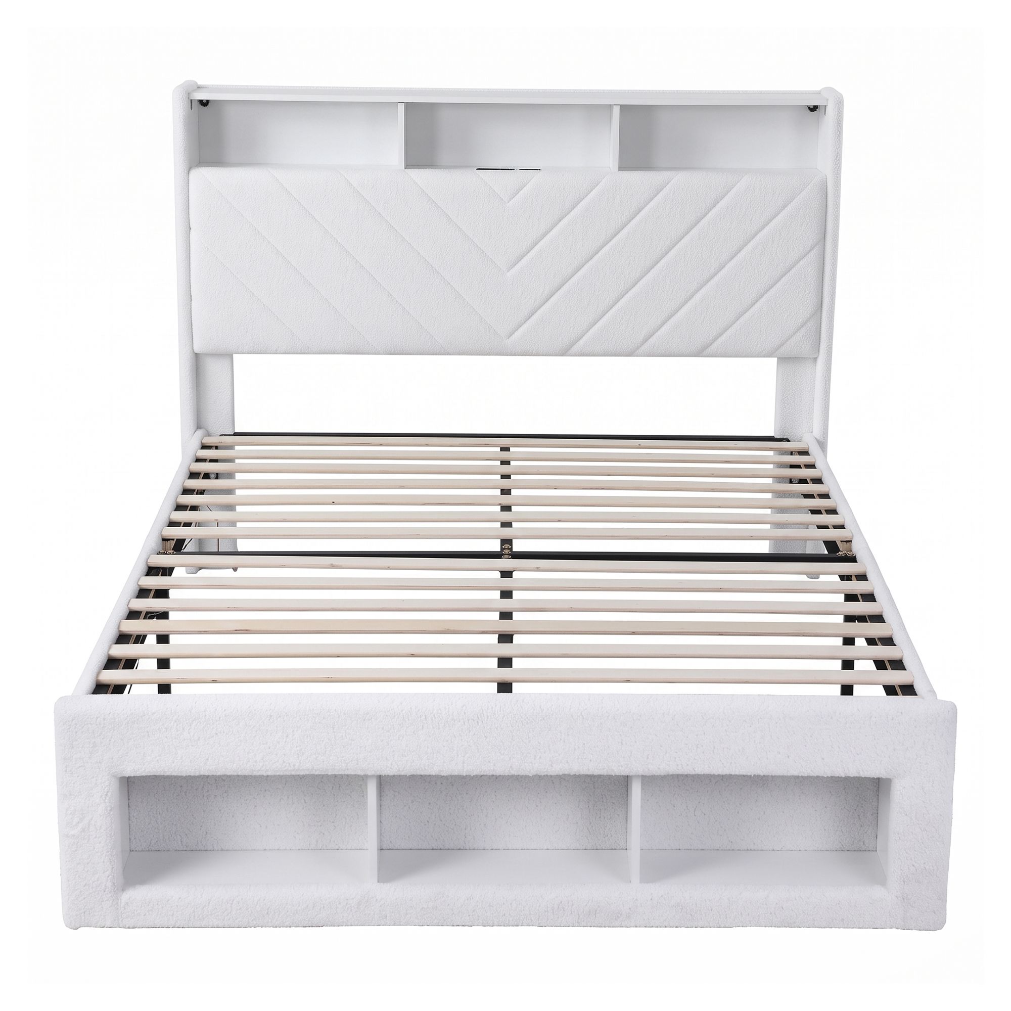 Artiss Queen Bed Frame with Storage Charging Station & LED White - Image 4
