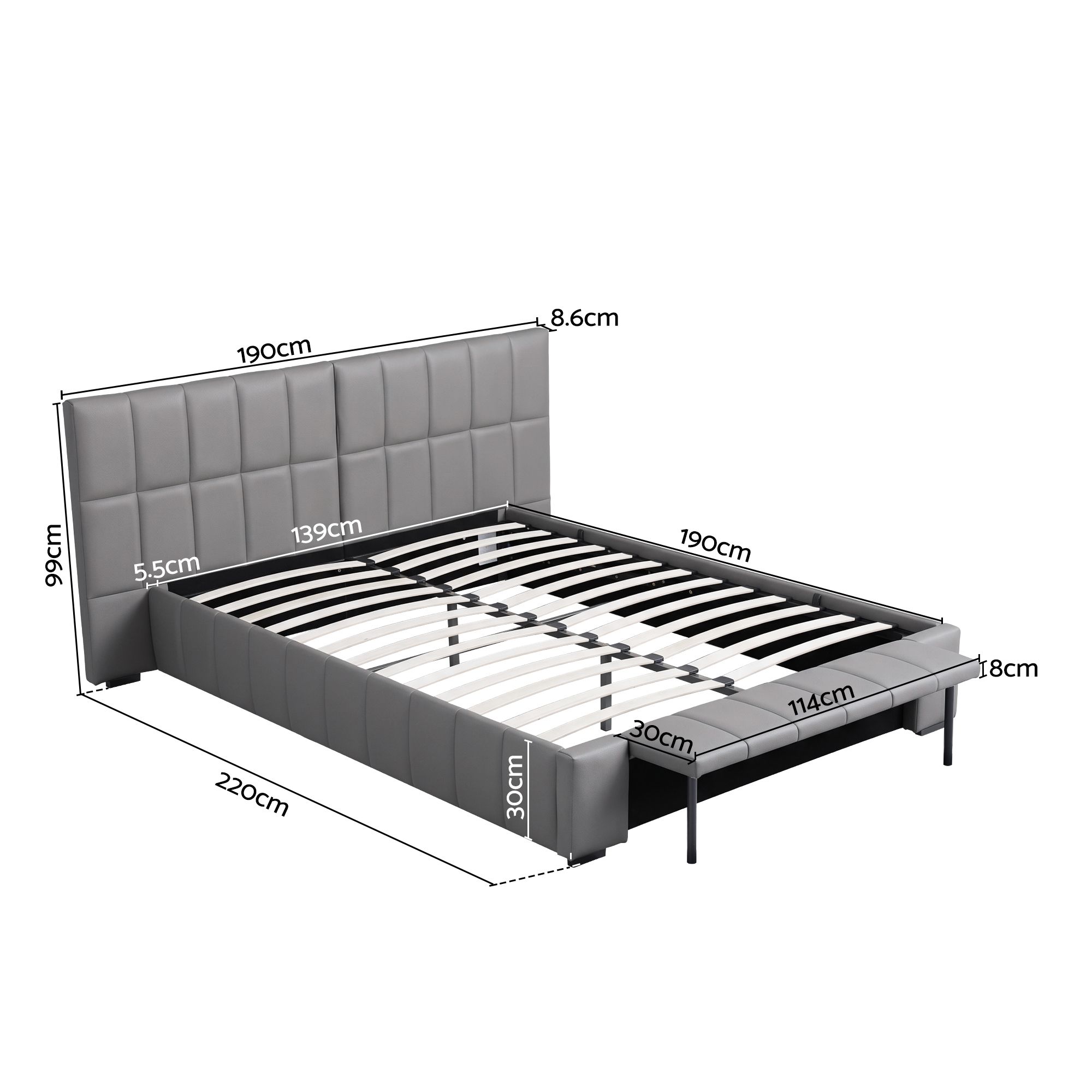 Artiss Double Size Upholstered Gas Lift Bed Frame with Foldable Bench PVC Leather Platform Bed with Storage - Image 3