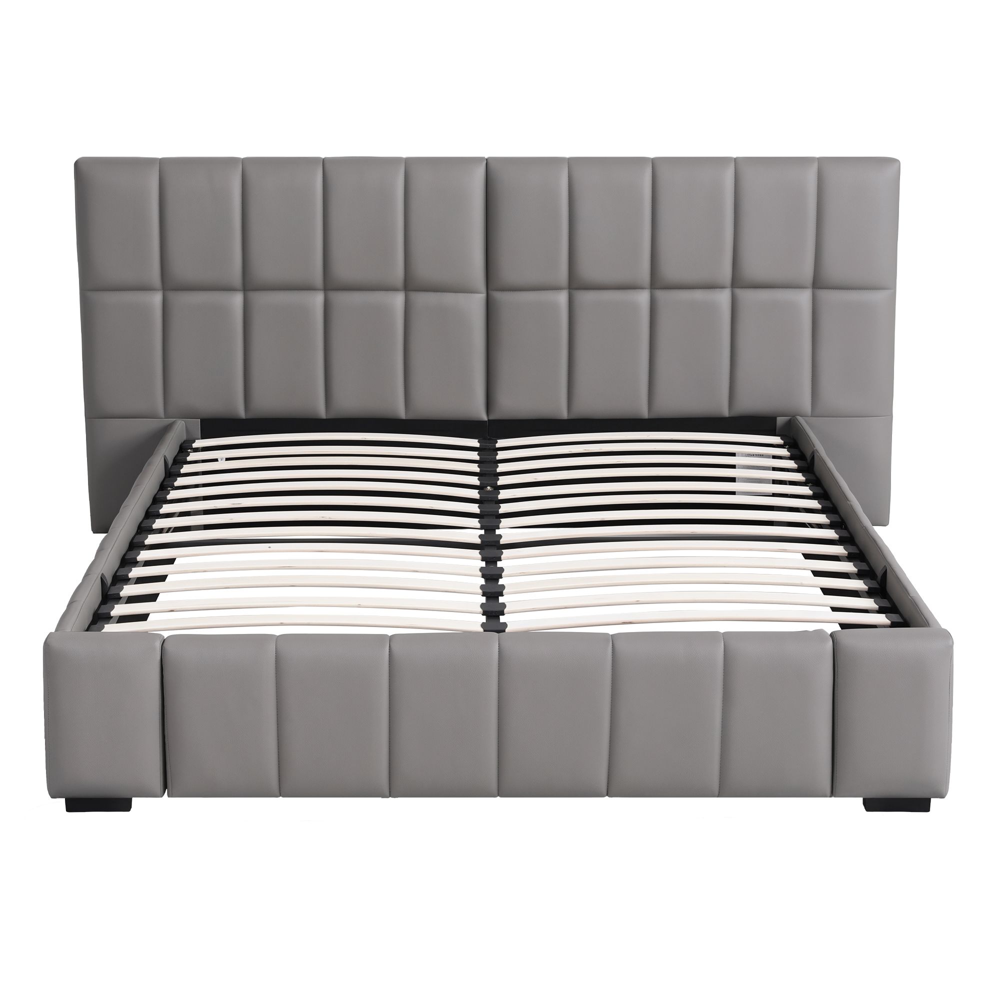 Artiss Double Size Upholstered Gas Lift Bed Frame with Foldable Bench PVC Leather Platform Bed with Storage - Image 4