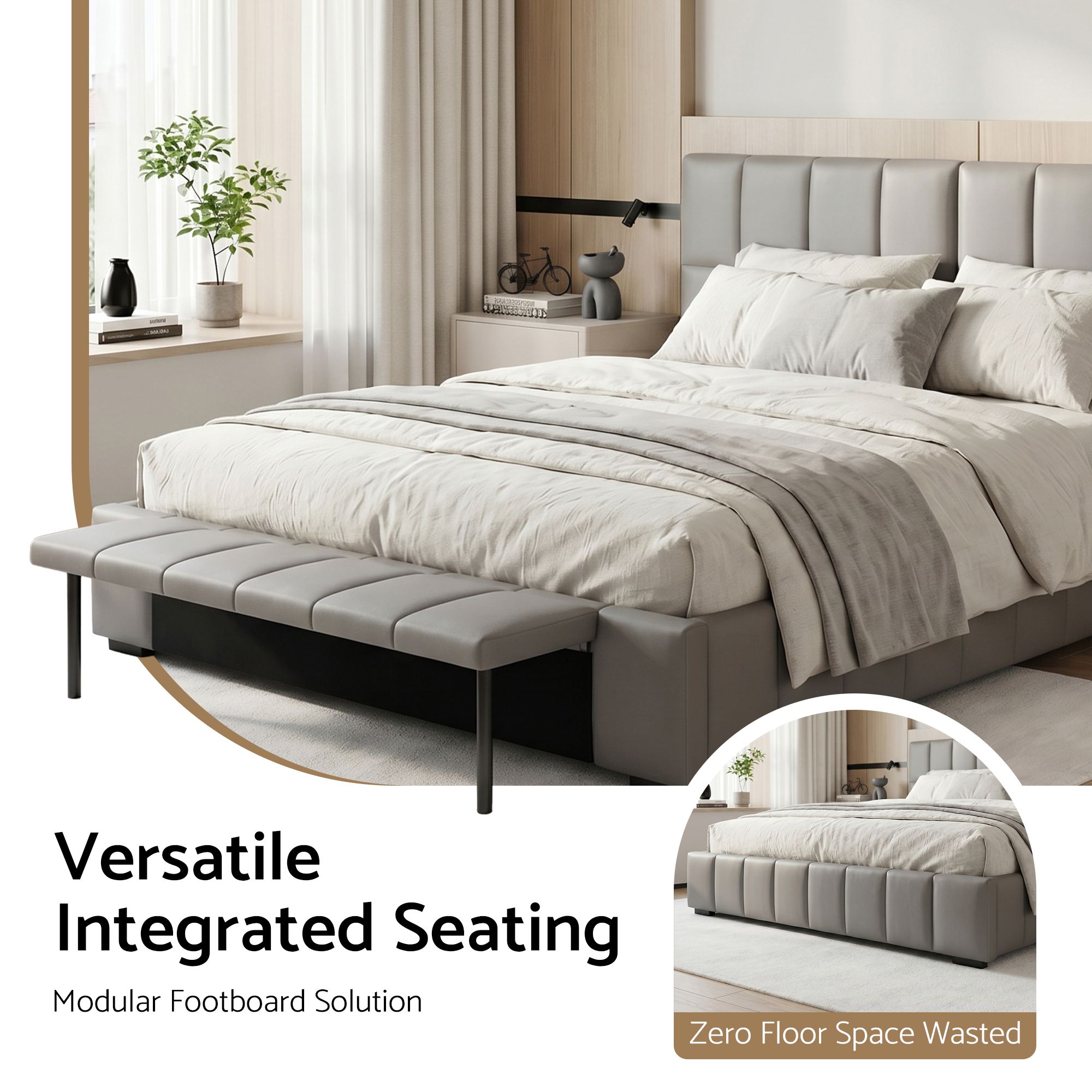 Artiss Double Size Upholstered Gas Lift Bed Frame with Foldable Bench PVC Leather Platform Bed with Storage - Image 6