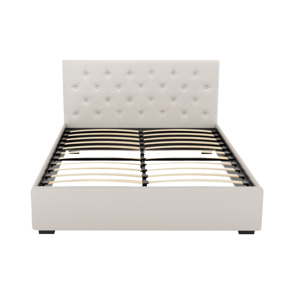 Artiss Bed Frame Double Size Gas Lift Beige VILA - Image 3