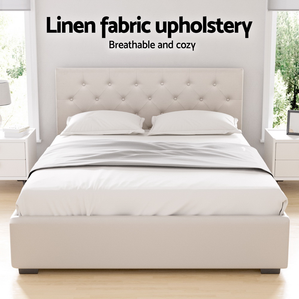 Artiss Bed Frame Double Size Gas Lift Beige VILA - Image 5