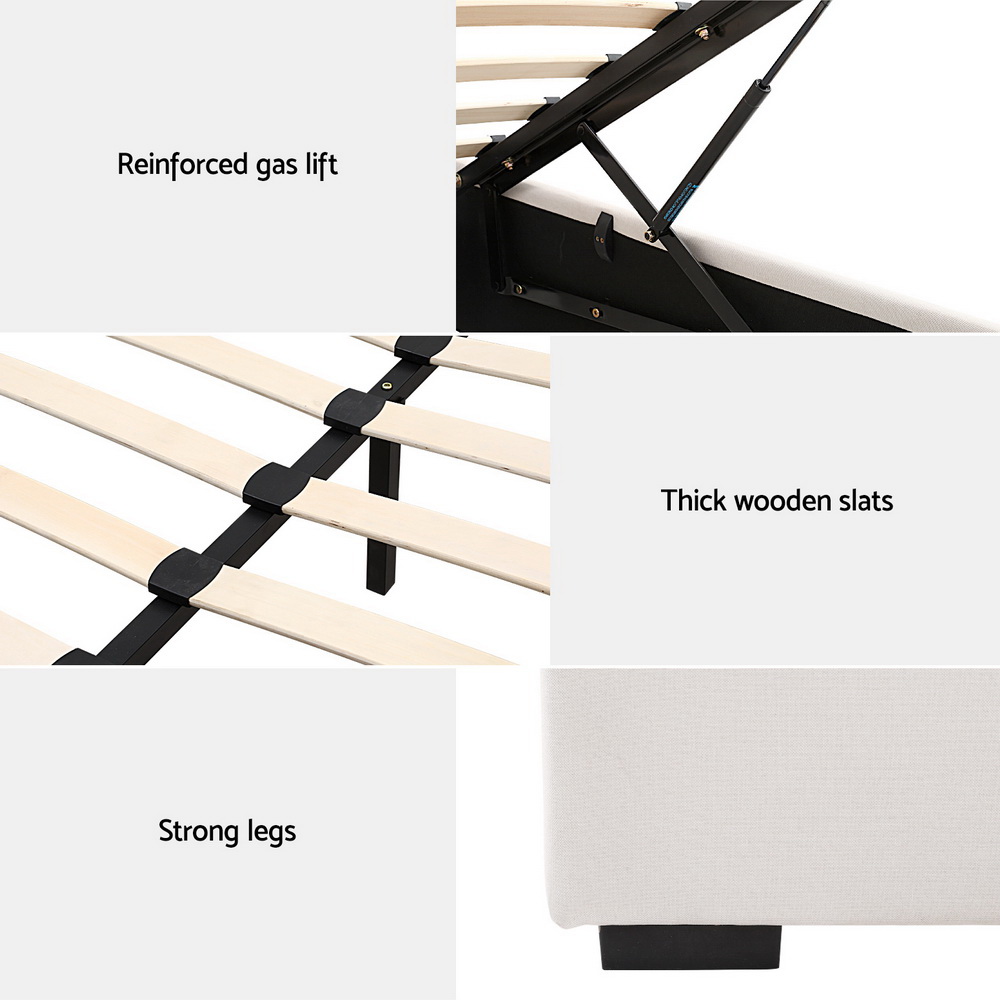 Artiss Bed Frame Double Size Gas Lift Beige VILA - Image 6