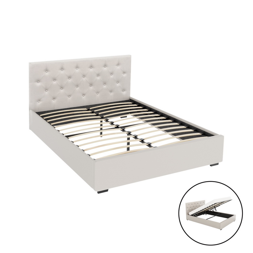 Artiss Bed Frame Double Size Gas Lift Beige VILA - Image 7
