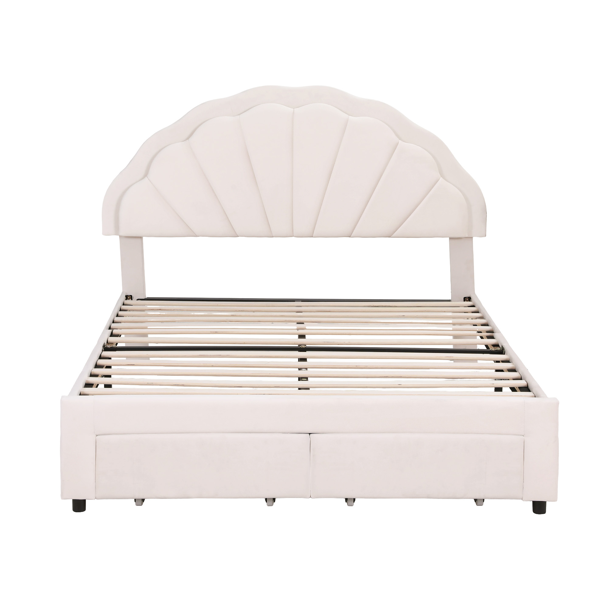 Artiss Double Bed Frame with 2 Storage Drawers Upholstered Velvet Platform Bed LED Headboard - Image 3
