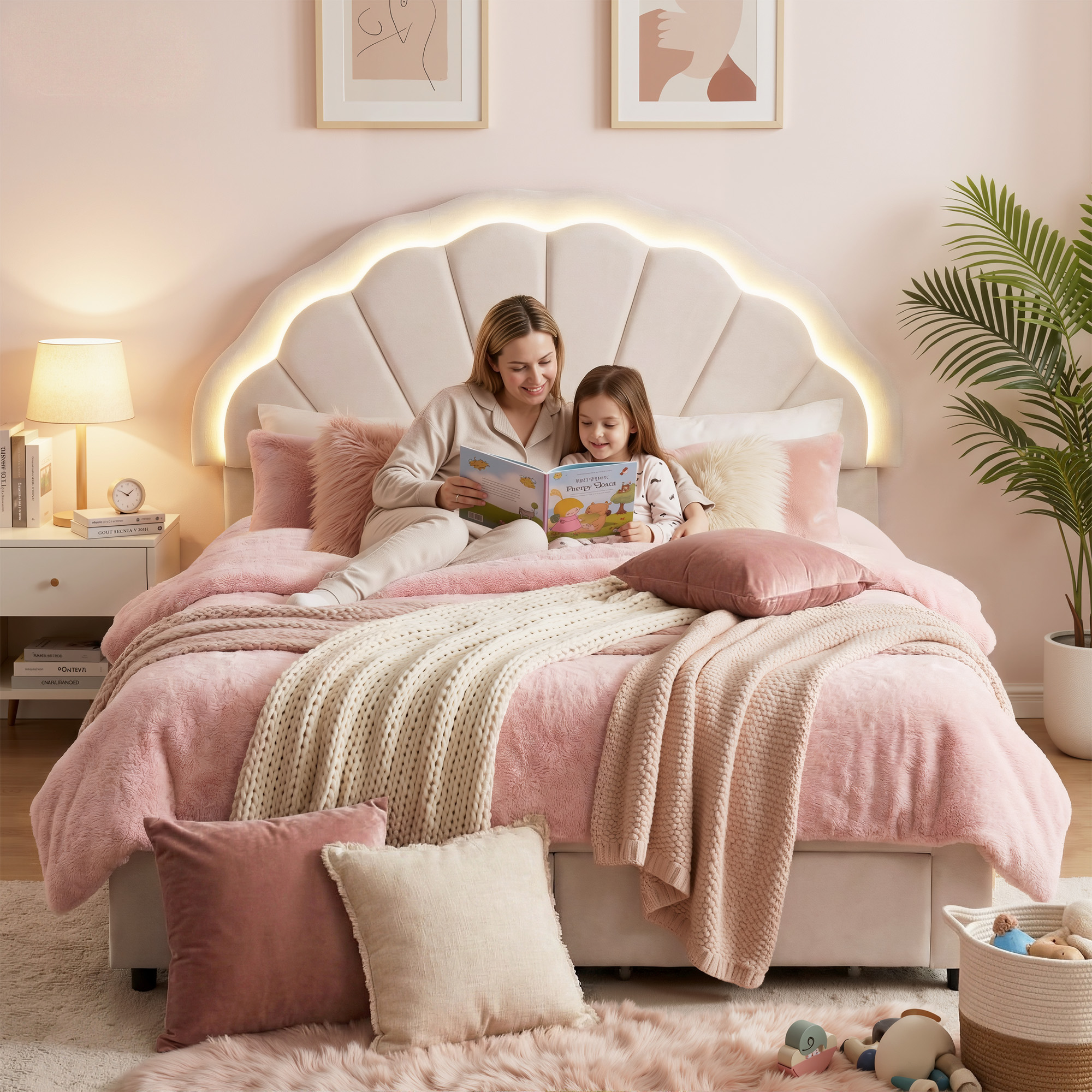 Artiss Double Bed Frame with 2 Storage Drawers Upholstered Velvet Platform Bed LED Headboard - Image 8