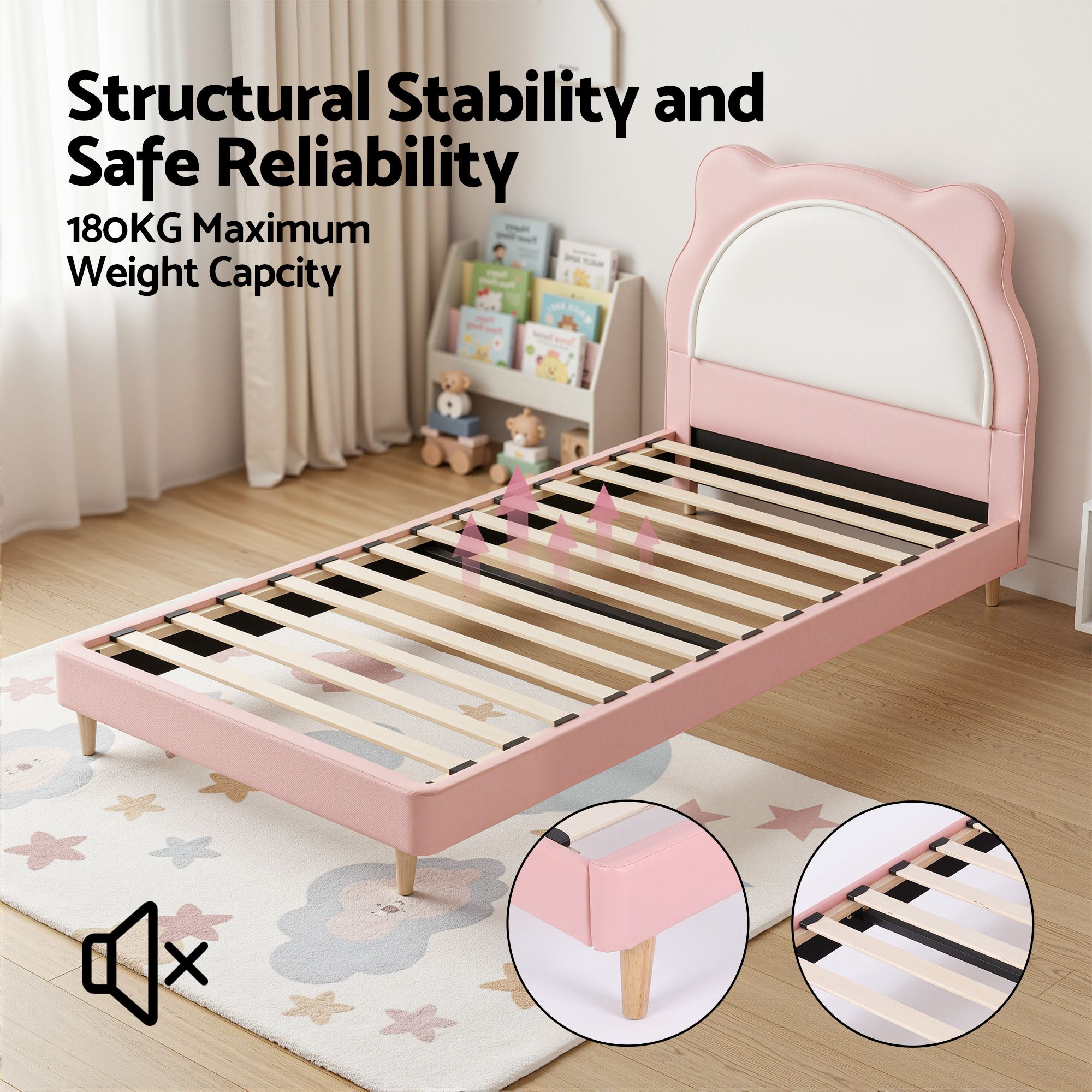 Artiss King Single Pink Kids Bed Frame for Girls Bedroom Cute Animal Upholstered - Image 6