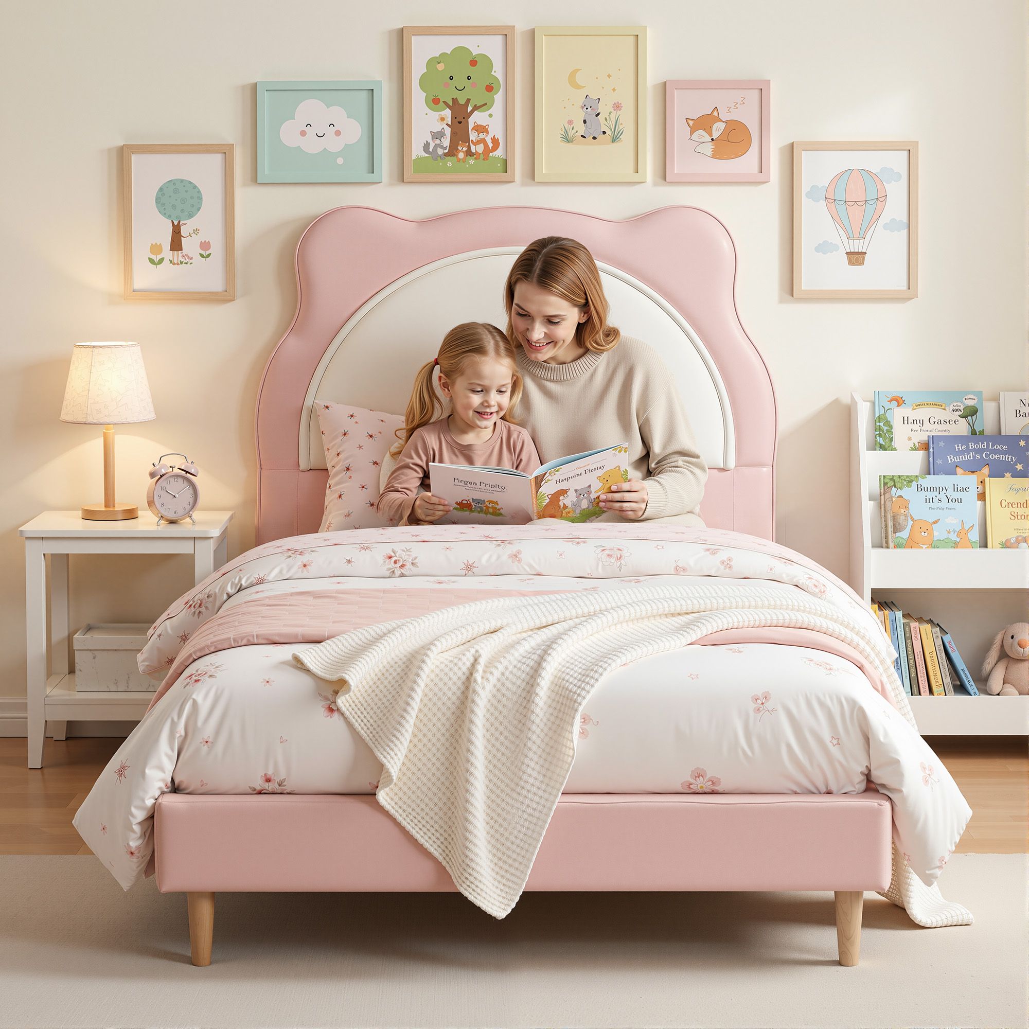 Artiss King Single Pink Kids Bed Frame for Girls Bedroom Cute Animal Upholstered - Image 8