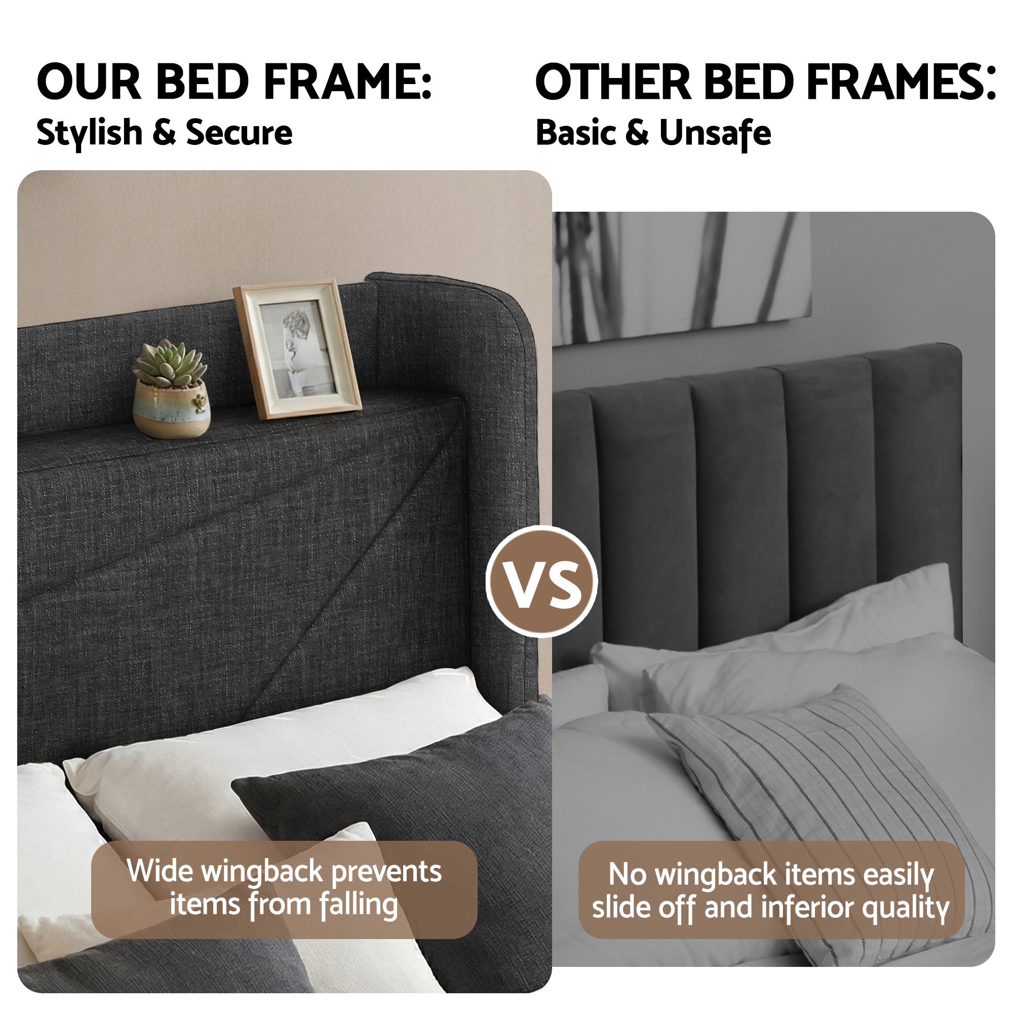 Artiss Queen Bed Frame Gas Lift Storage Bed with Charging Ports Upholstered Geometric Headboard Charcoal Grey - Image 7