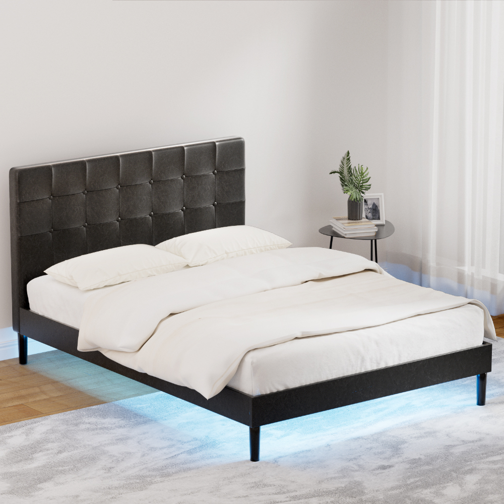 Artiss Bed Frame Double Size LED Black RAVI - Image 1